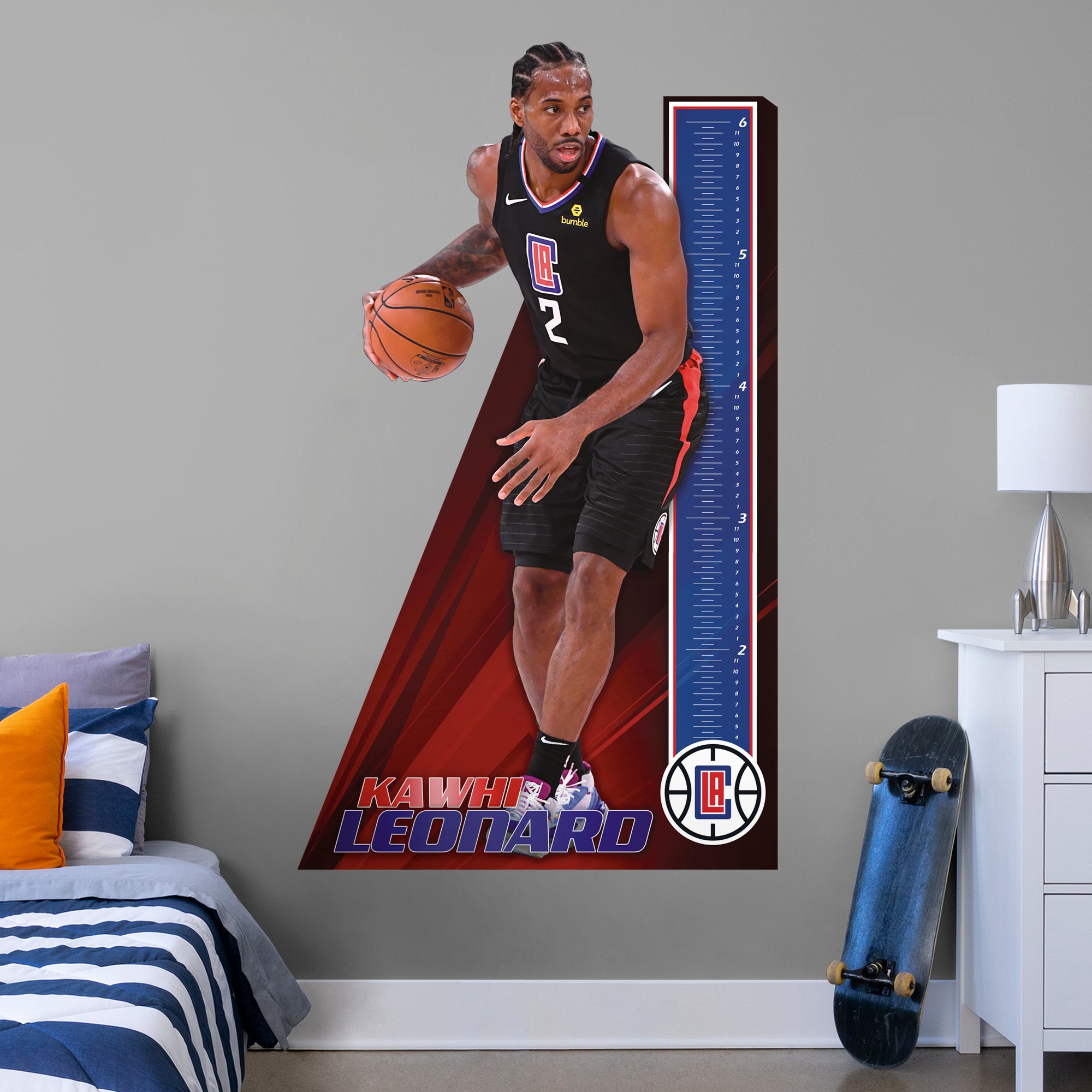Kawhi Leonard 2020 Growth Chart - Officially Licensed NBA Removable Wall Decal Growth Chart (75"W x 43.5"H) by Fathead | Vinyl