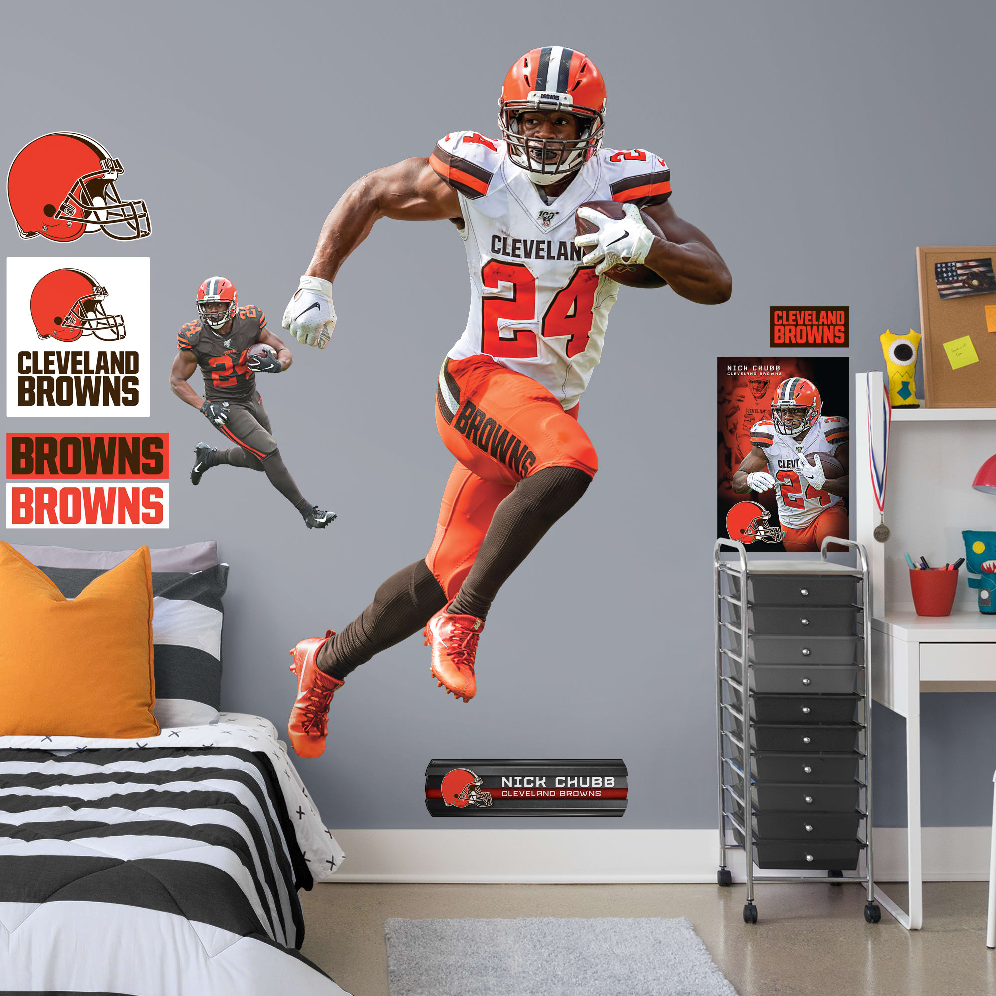 Nick Chubb for Cleveland Browns: Gamebreaker - Officially Licensed NFL Removable Wall Decal Life-Size Athlete + 10 Decals (48"W