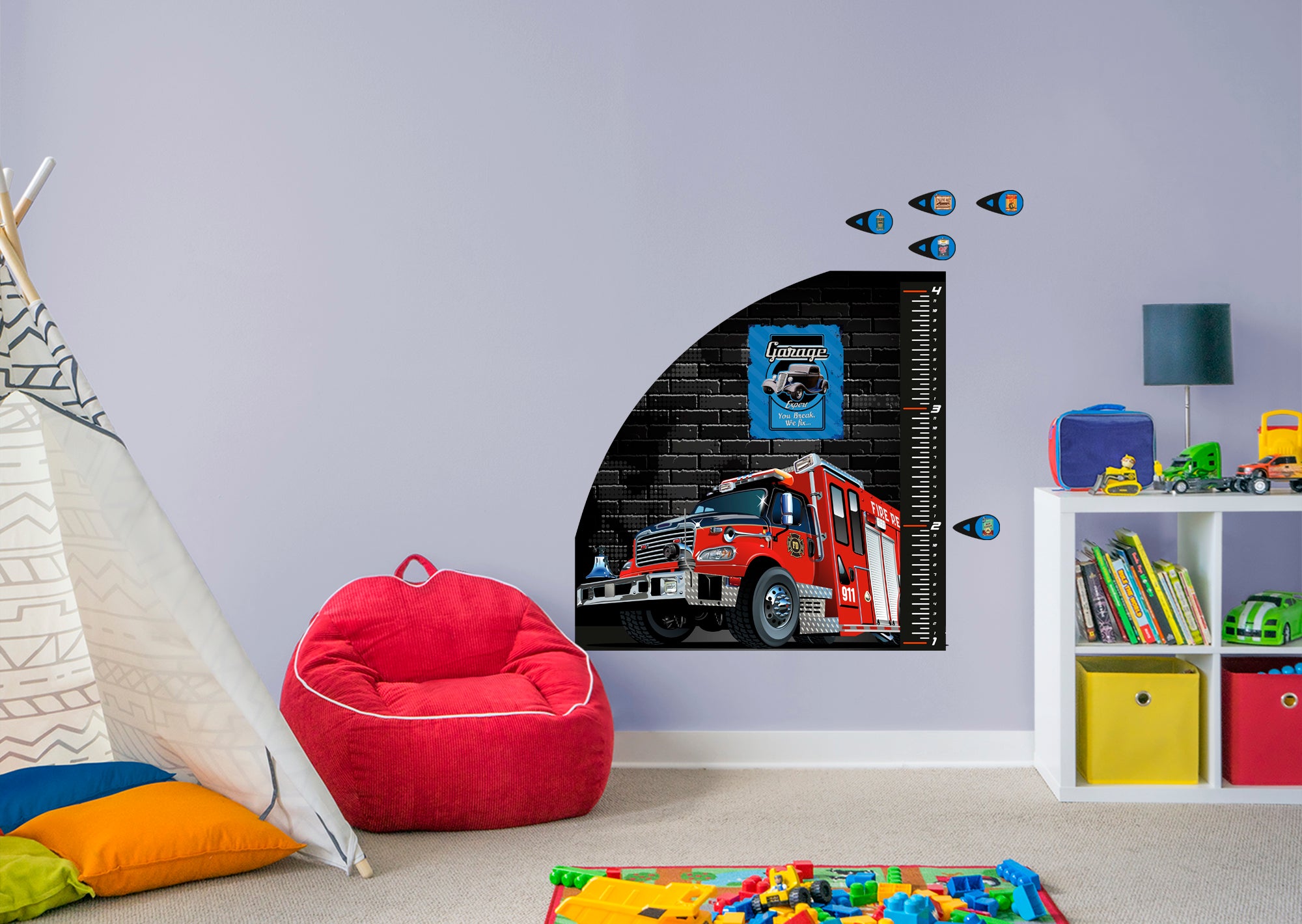 Automobile Growth Charts Fire Truck 01 Car - Removable Wall Decal Growth Chart (38"W x 39"H) by Fathead | Vinyl