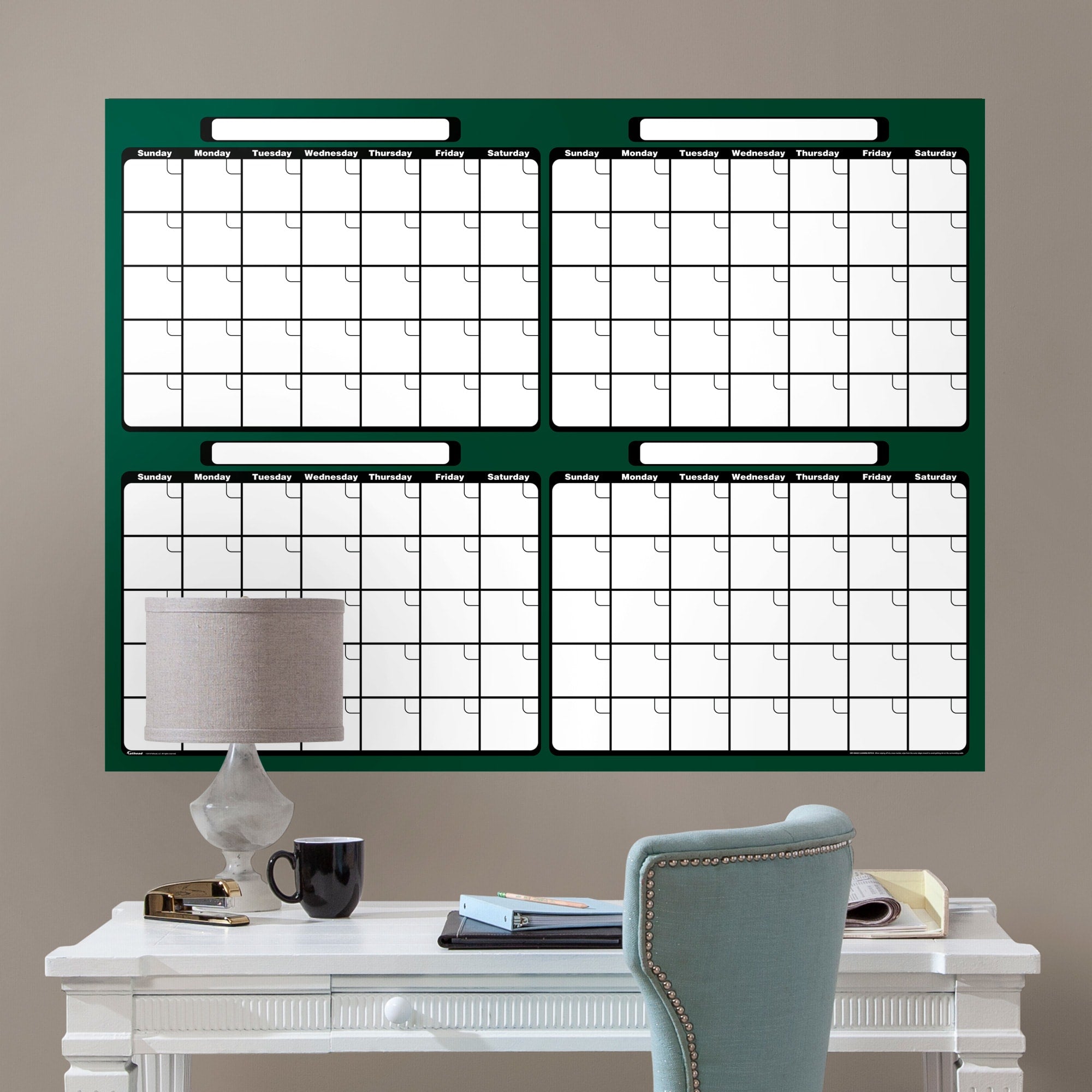 Four Month Calendar - Removable Dry Erase Vinyl Decal in Dark Green/Black (52"Wx39.5"H) by Fathead