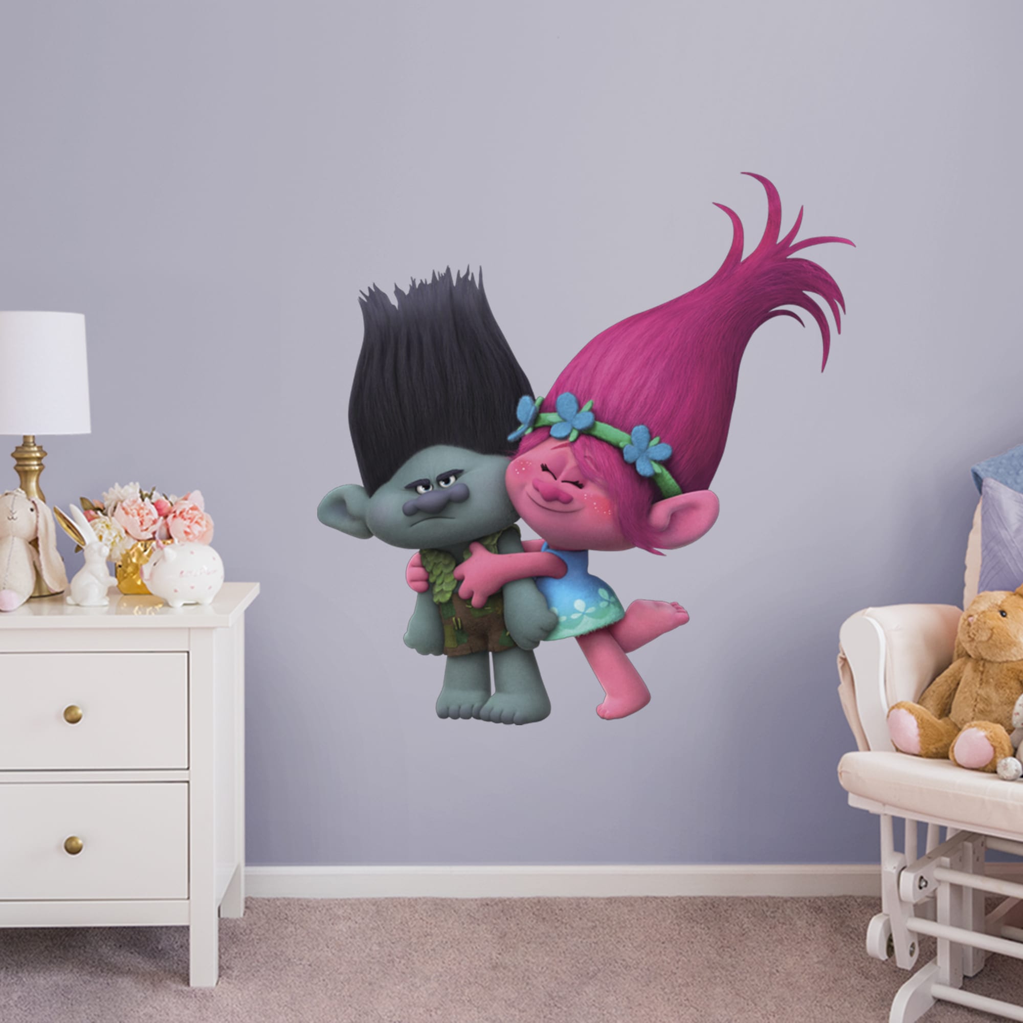 Poppy and Branch - Officially Licensed Trolls Removable Wall Decal Giant Character + 2 Decals (43"W x 44"H) by Fathead | Vinyl