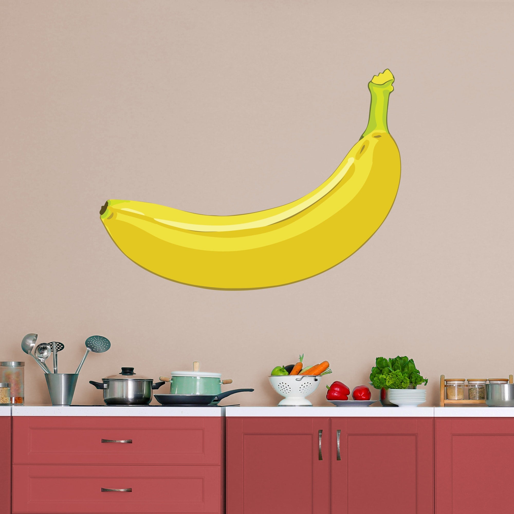 Banana: Illustrated - Removable Vinyl Decal Giant Banana + 2 Decals (50"W x 36"H) by Fathead