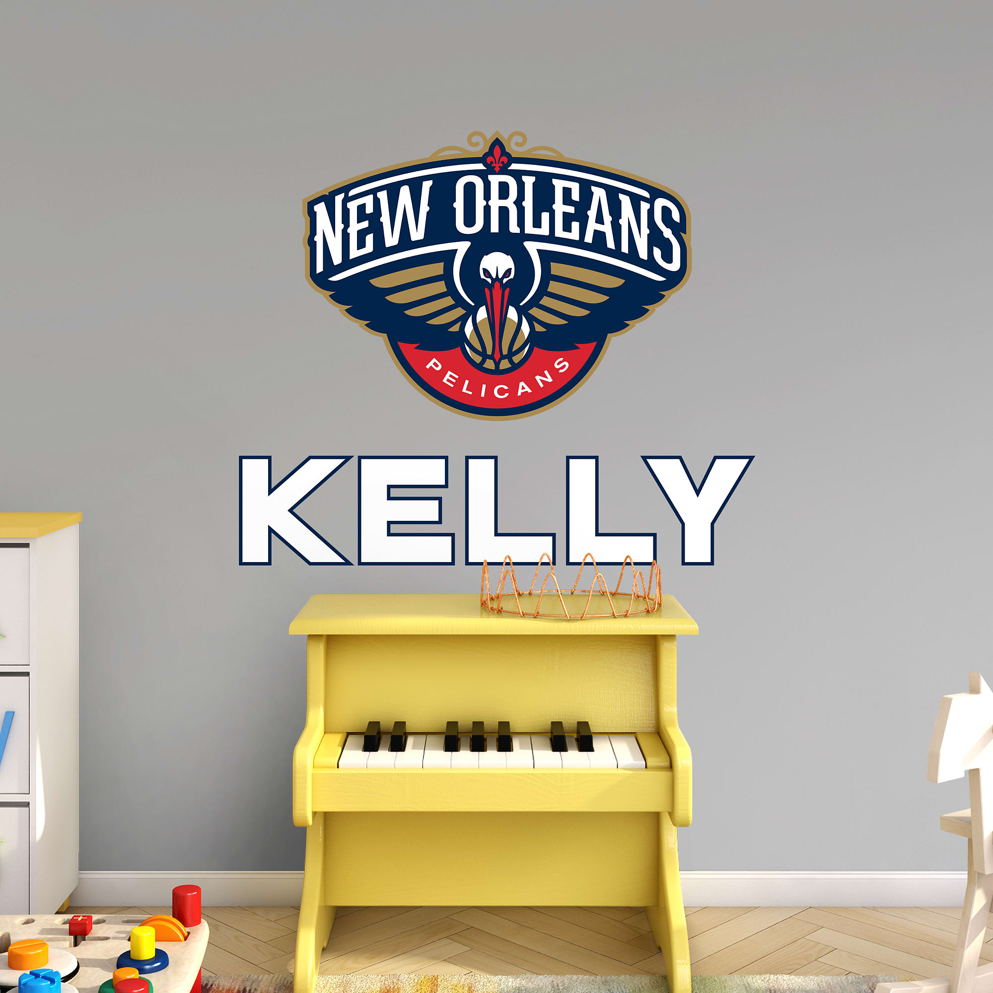 New Orleans Pelicans: Stacked Personalized Name - Officially Licensed NBA Transfer Decal in White (52"W x 39.5"H) by Fathead | V