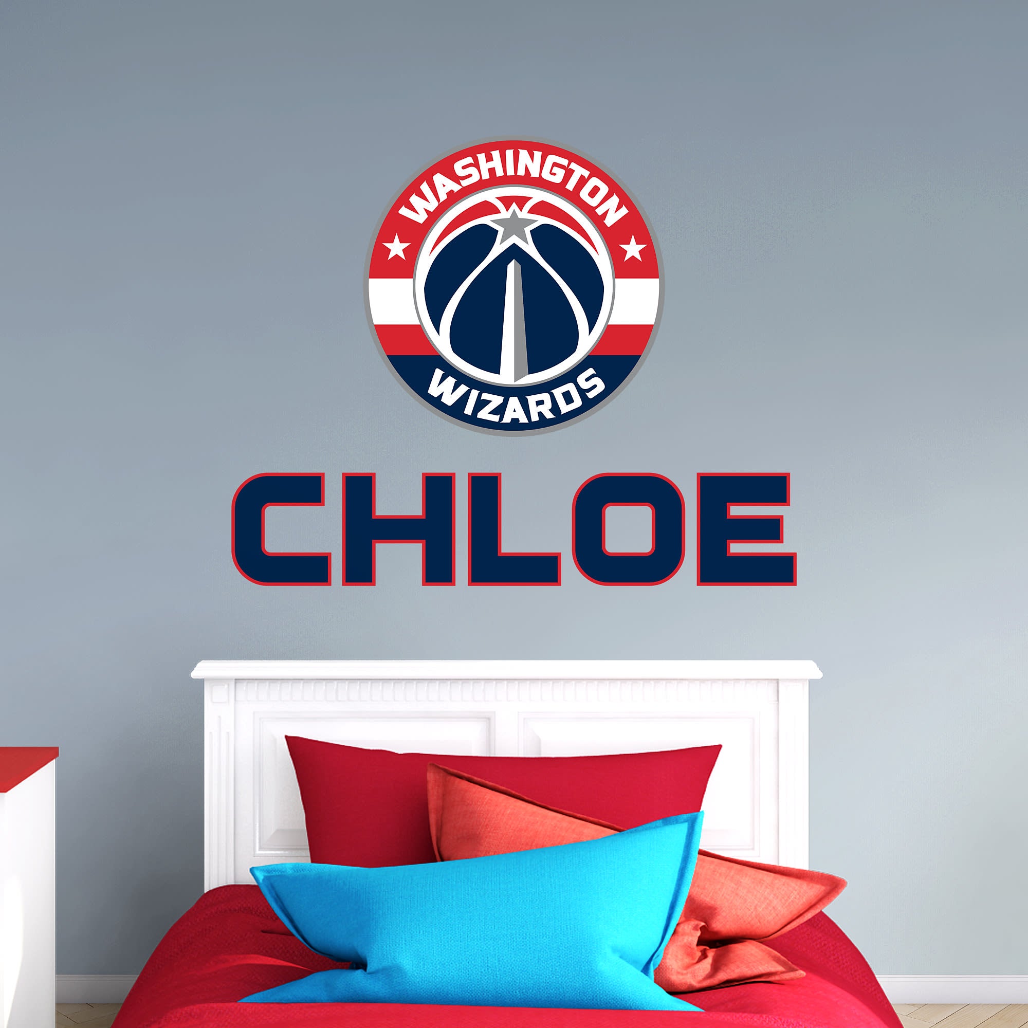 Washington Wizards: Stacked Personalized Name - Officially Licensed NBA Transfer Decal in Navy (52"W x 39.5"H) by Fathead | Viny
