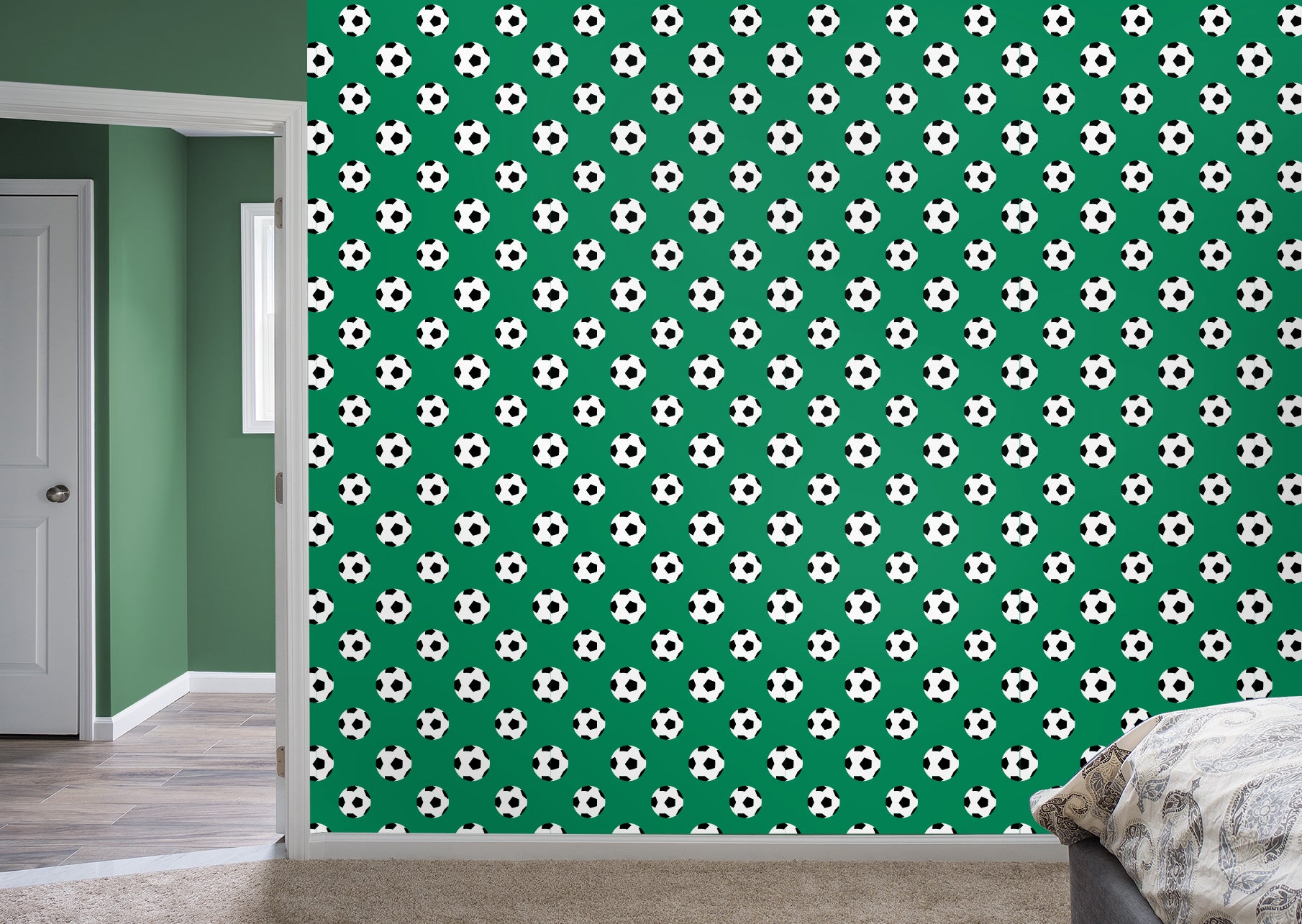 Made of Soccer for Sports & Activities - Dark Green for Sports & Activities - Peel & Stick Wallpaper 24" x 16.5 (33 sf) by Fath