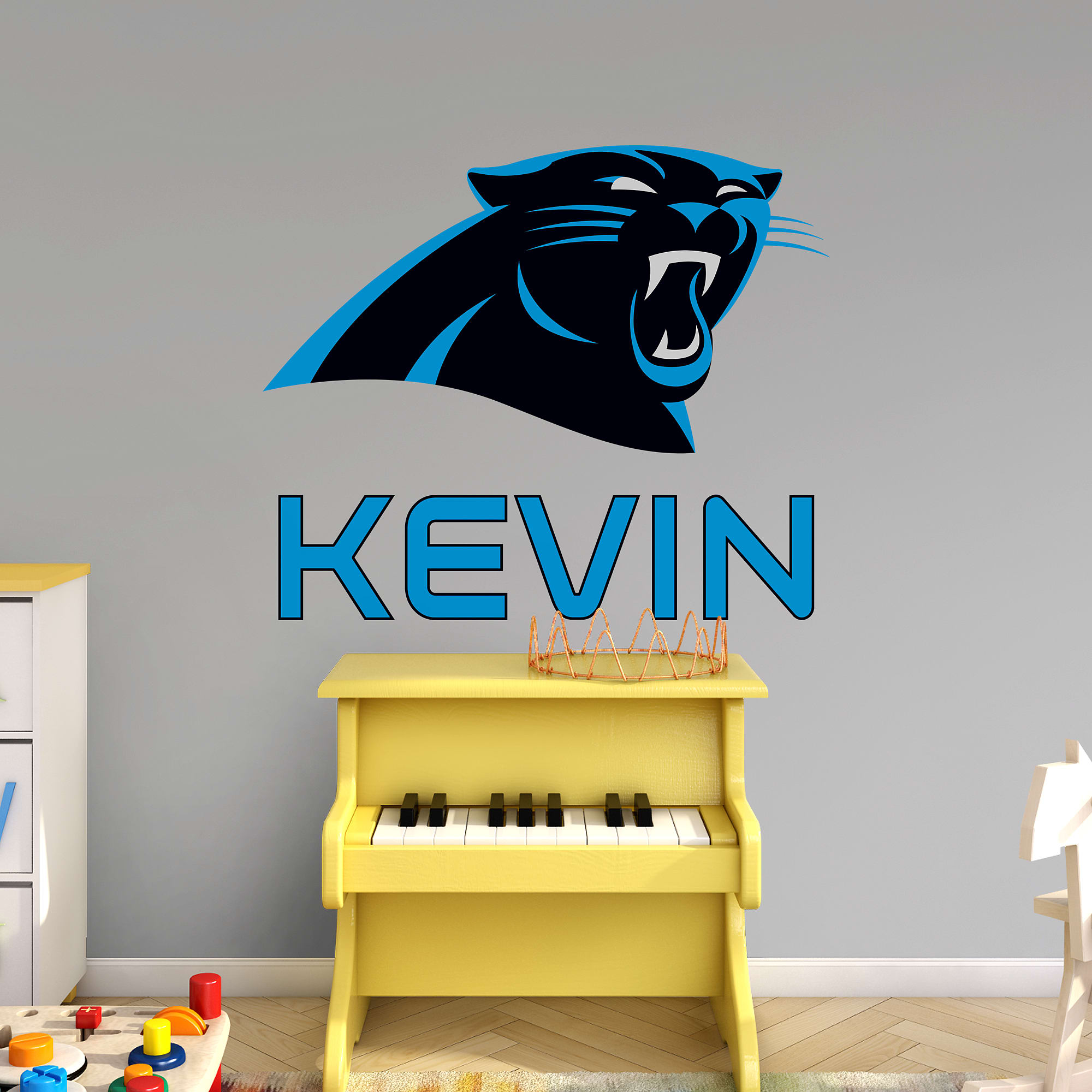 Carolina Panthers: Stacked Personalized Name - Officially Licensed NFL Transfer Decal in Blue (52"W x 39.5"H) by Fathead | Vinyl