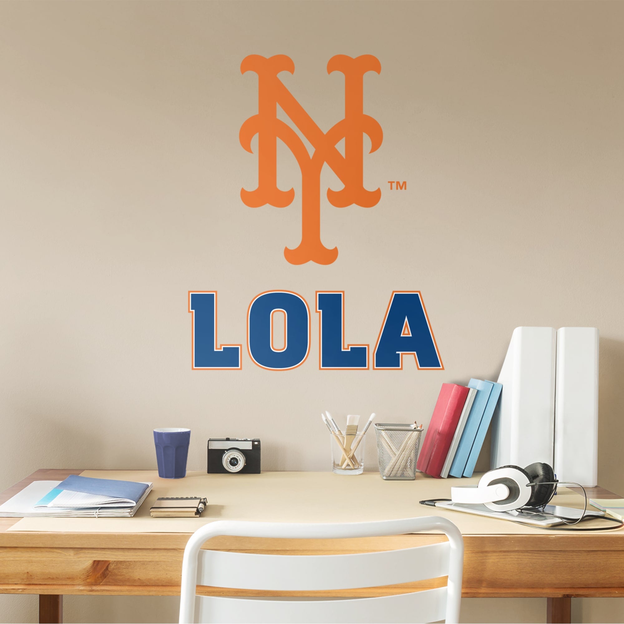 New York Mets: Stacked "NY" Personalized Name - Officially Licensed MLB Transfer Decal in Blue (52"W x 39.5"H) by Fathead | Viny