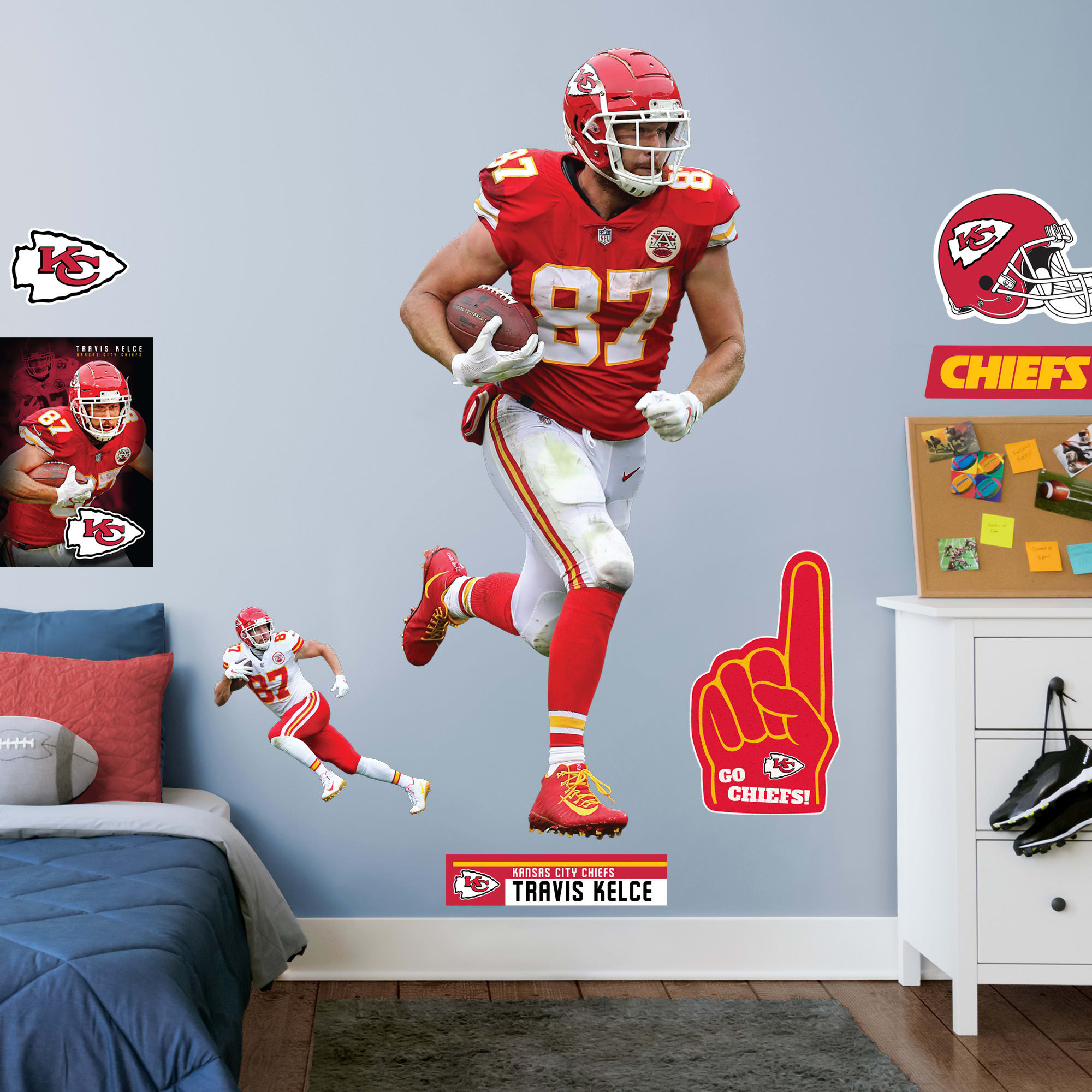 Travis Kelce for Kansas City Chiefs: Home - Officially Licensed NFL Removable Wall Decal Life-Size Athlete + 9 Decals (34"W x 78