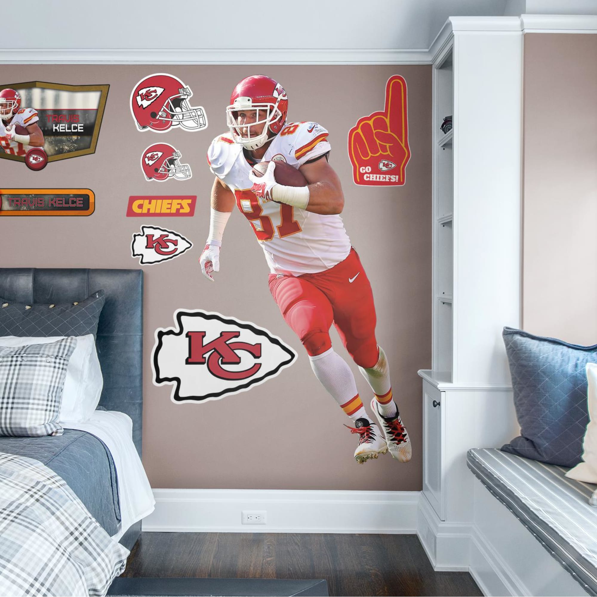 Travis Kelce for Kansas City Chiefs - Officially Licensed NFL Removable Wall Decal Life-Size Athlete + 9 Decals (43"W x 78"H) by