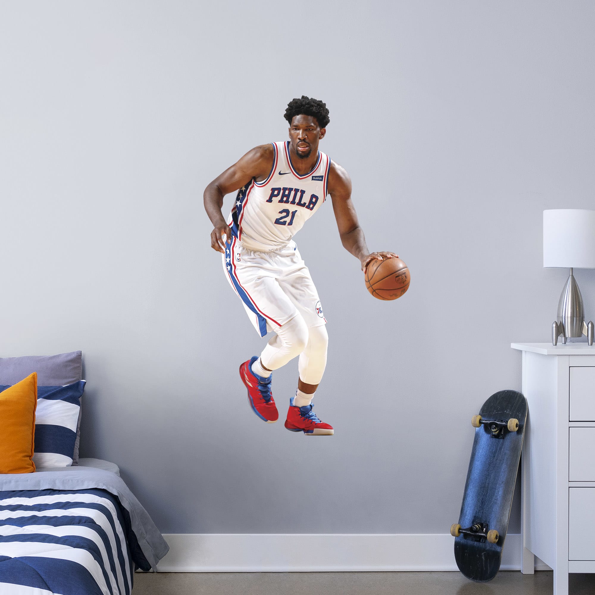 Joel Embiid for Philadelphia 76ers - Officially Licensed NBA Removable Wall Decal Giant Athlete + 2 Decals (32"W x 53"H) by Fath
