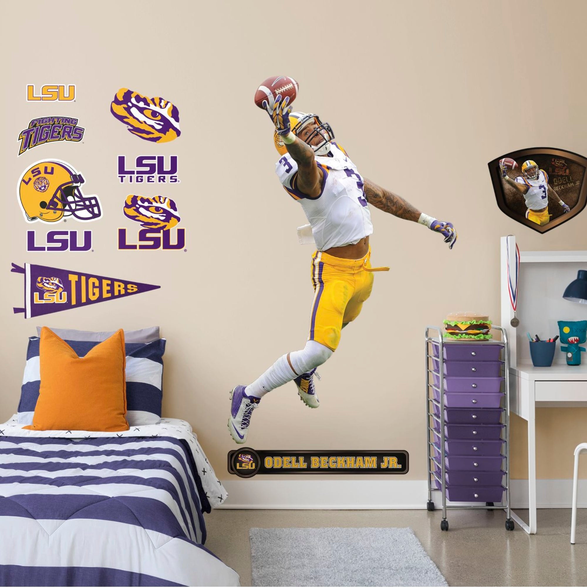 Odell Beckham Jr. for LSU Tigers: LSU - Officially Licensed Removable Wall Decal Life-Size Athlete + 12 Decals (48"W x 76"H) by