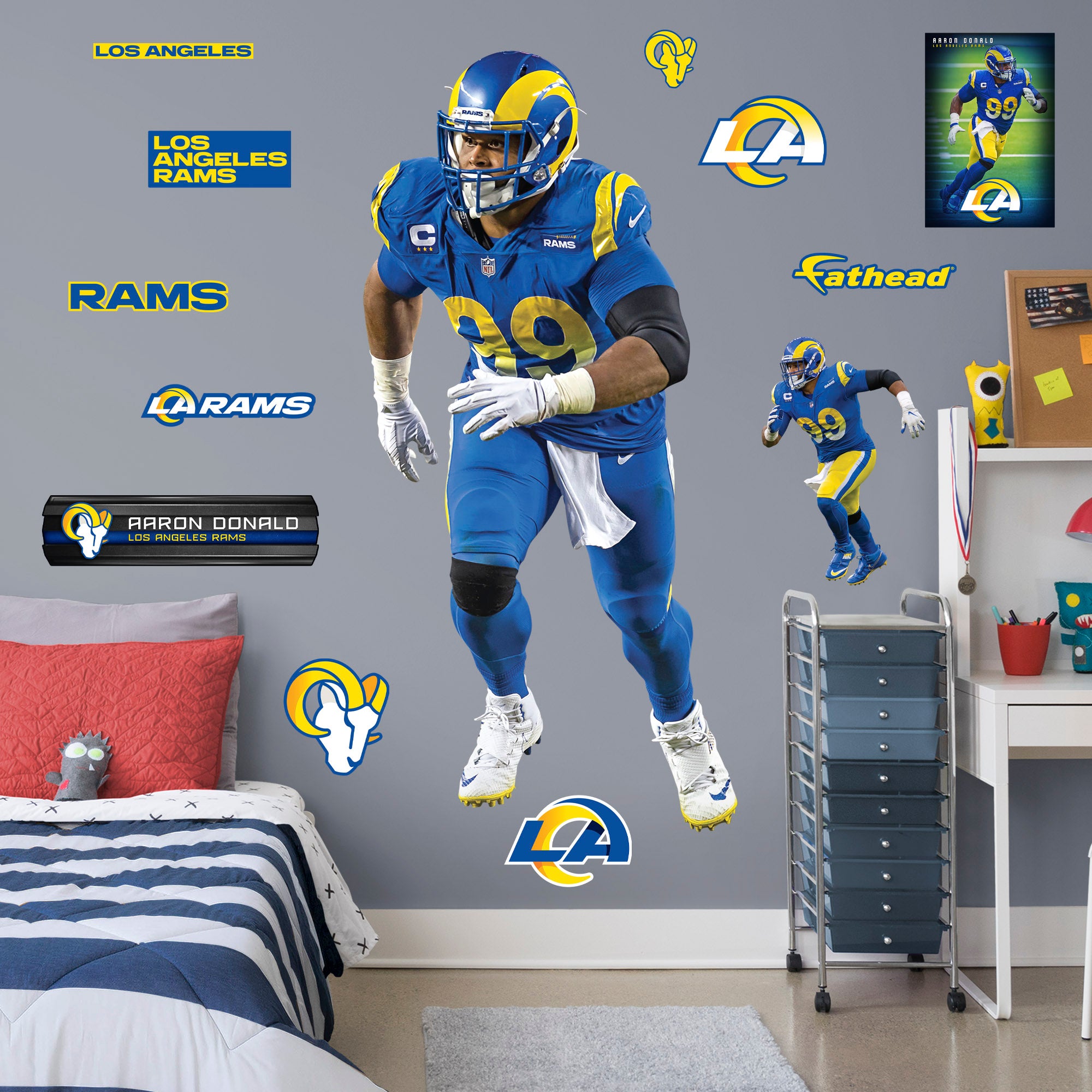 Aaron Donald 2020 Blue Jersey - Officially Licensed NFL Removable Wall Decal Giant Athlete + 2 Decals (24"W x 51"H) by Fathead |