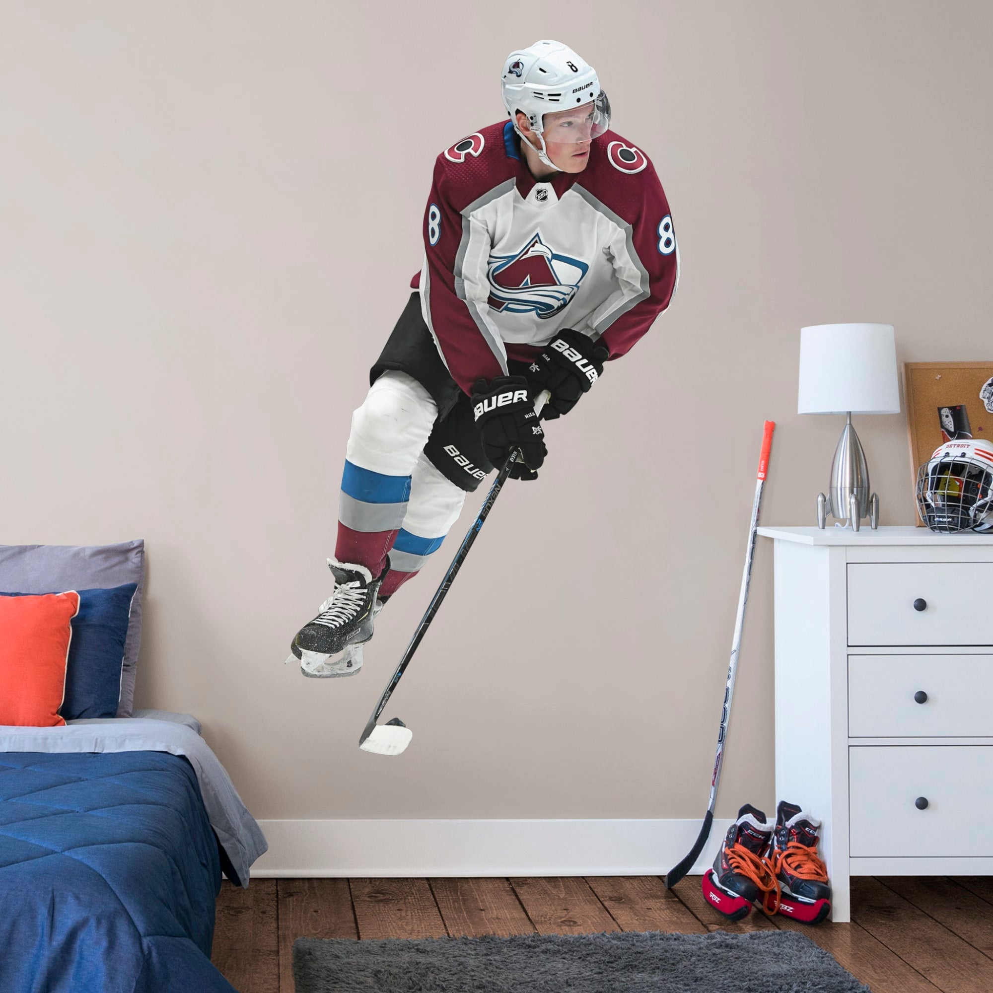 Cale Makar for Colorado Avalanche - Officially Licensed NHL Removable Wall Decal Life-Size Athlete + 2 Team Decals (43"W x 78"H)