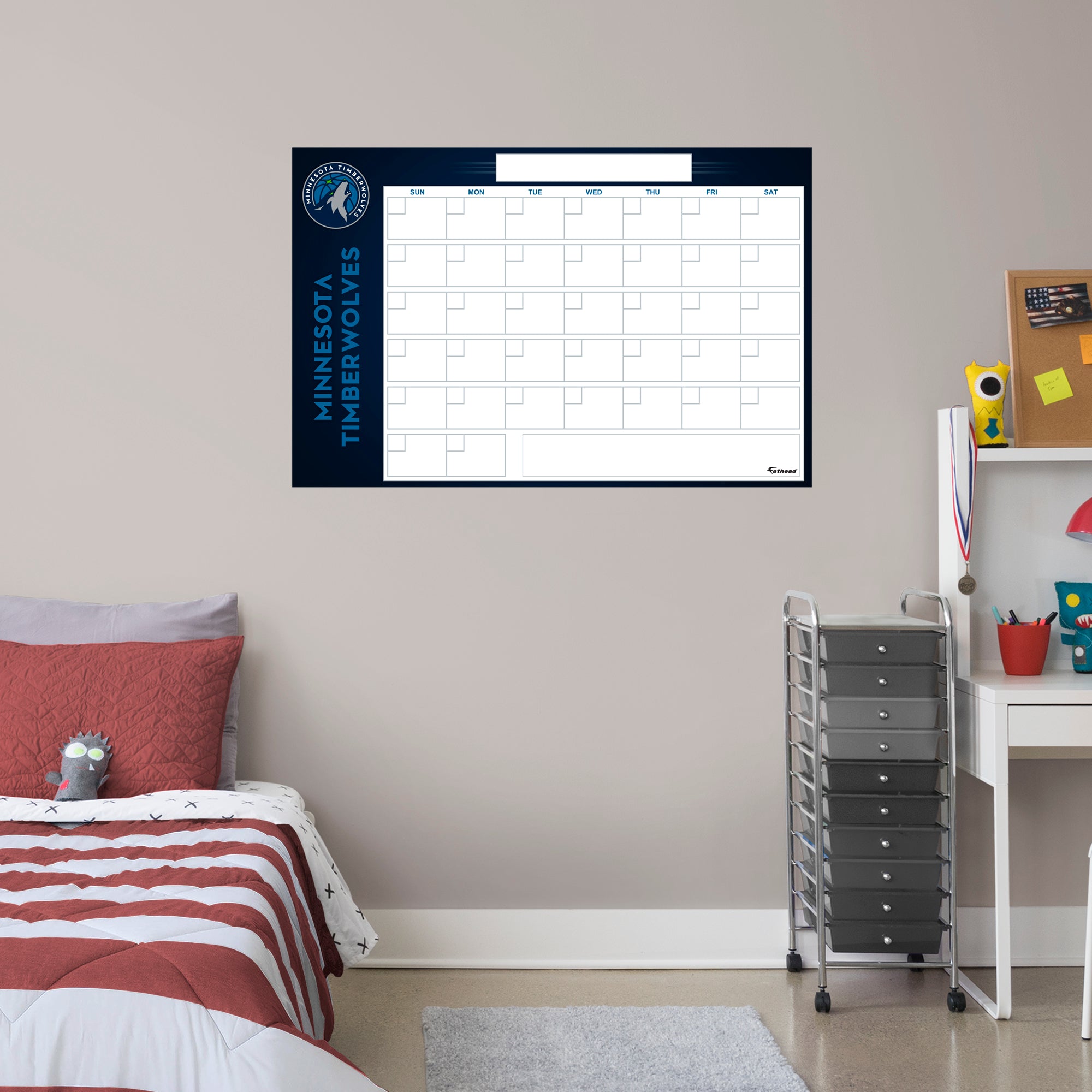 Minnesota Timberwolves Dry Erase Calendar - Officially Licensed NBA Removable Wall Decal Giant Decal (34"W x 52"H) by Fathead |