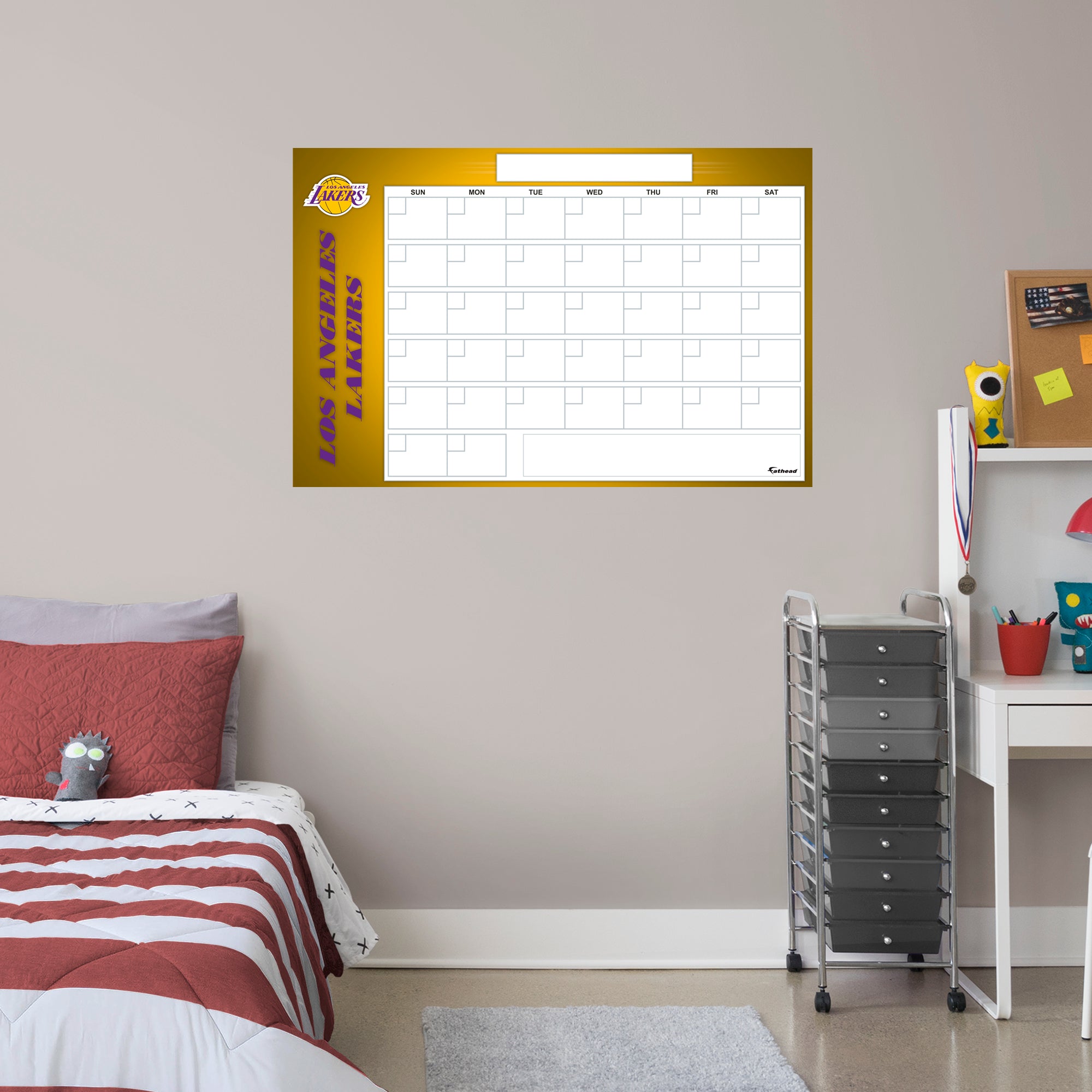 Los Angeles Lakers Dry Erase Calendar - Officially Licensed NBA Removable Wall Decal Giant Decal (34"W x 52"H) by Fathead | Viny