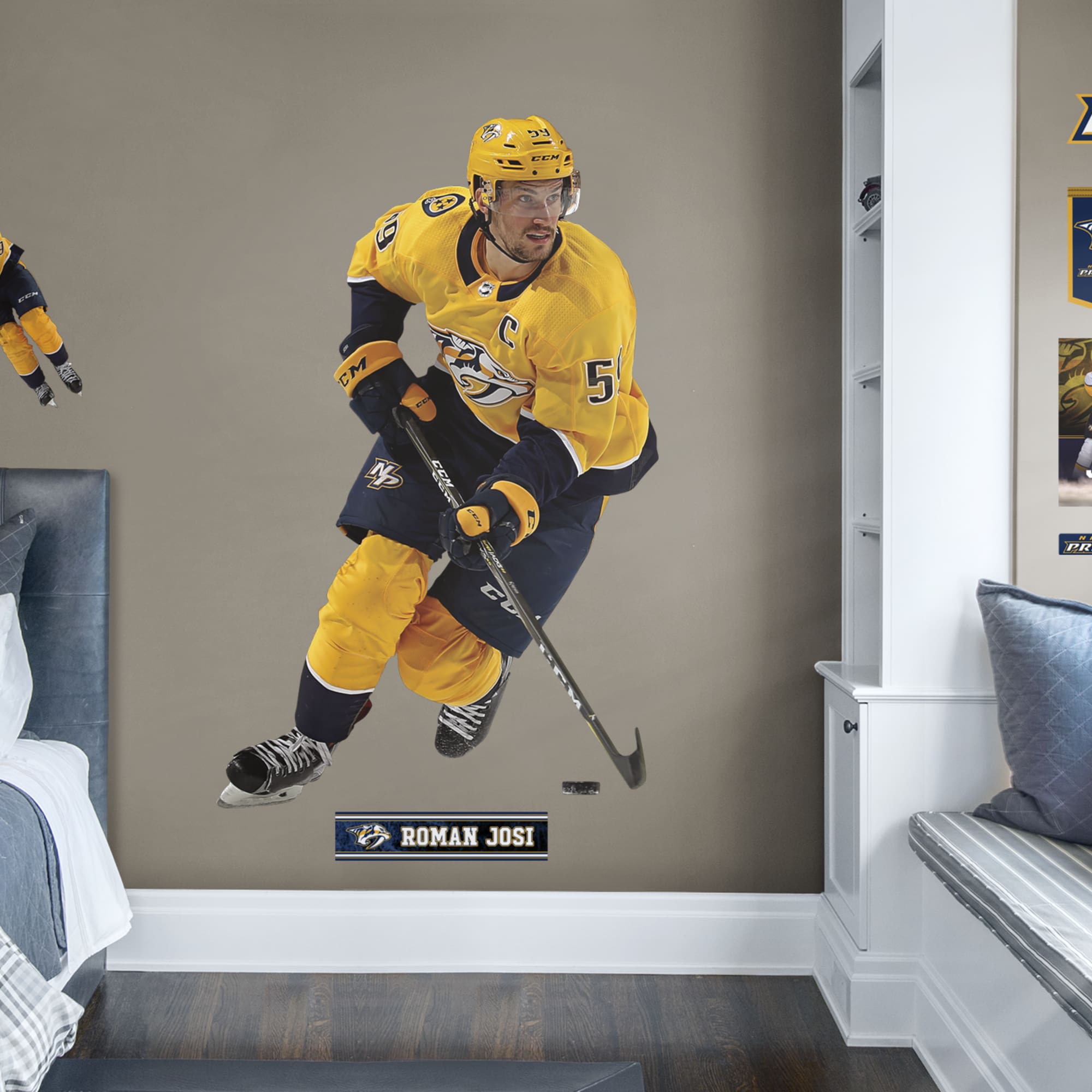 Roman Josi for Nashville Predators - Officially Licensed NHL Removable Wall Decal Life-Size Athlete + 9 Decals (48"W x 75"H) by