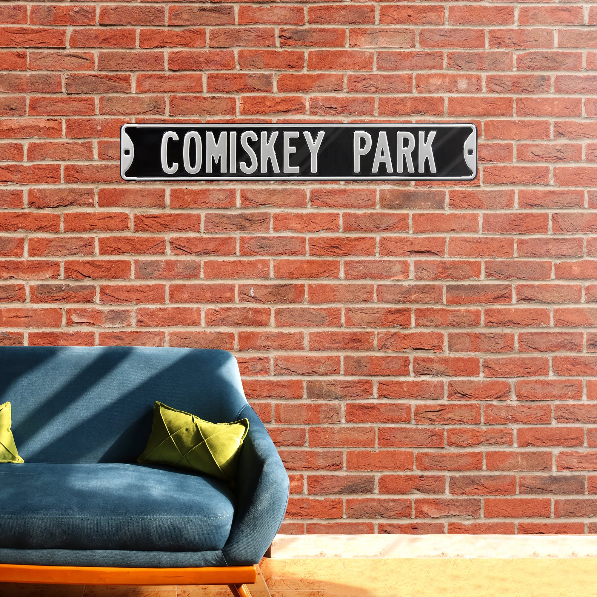 Chicago White Sox Steel Street Sign-COMISKEY PARK on Black 36" W x 6" H by Fathead