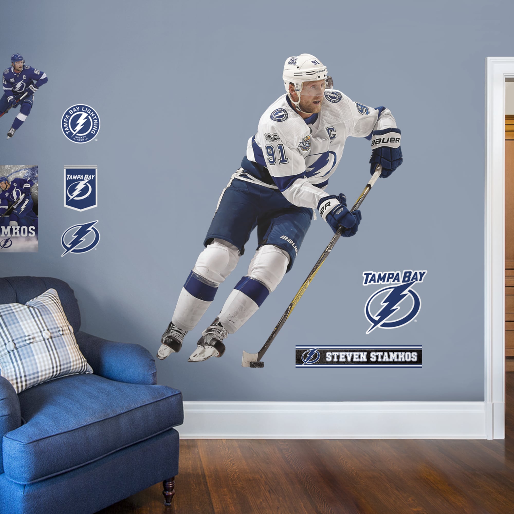 Steven Stamkos for Tampa Bay Lightning - Officially Licensed NHL Removable Wall Decal Life-Size Athlete + 9 Decals (57"W x 73"H)