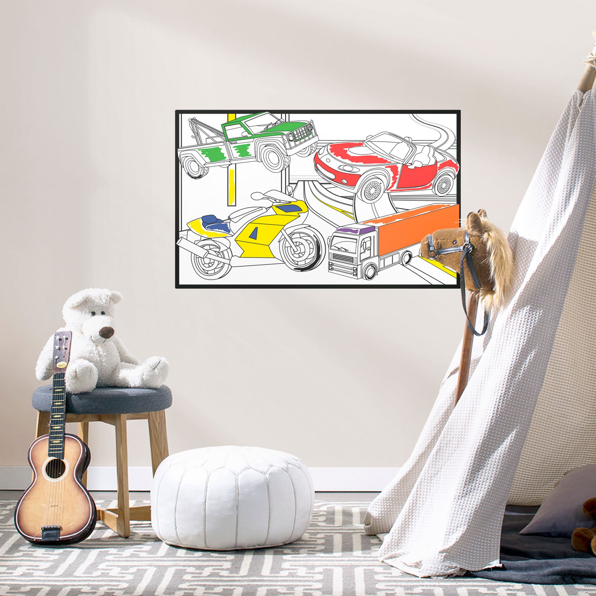 Coloring Sheet: Cars & Trucks - Removable Dry Erase Vinyl Decal 34.0"W x 22.0"H by Fathead