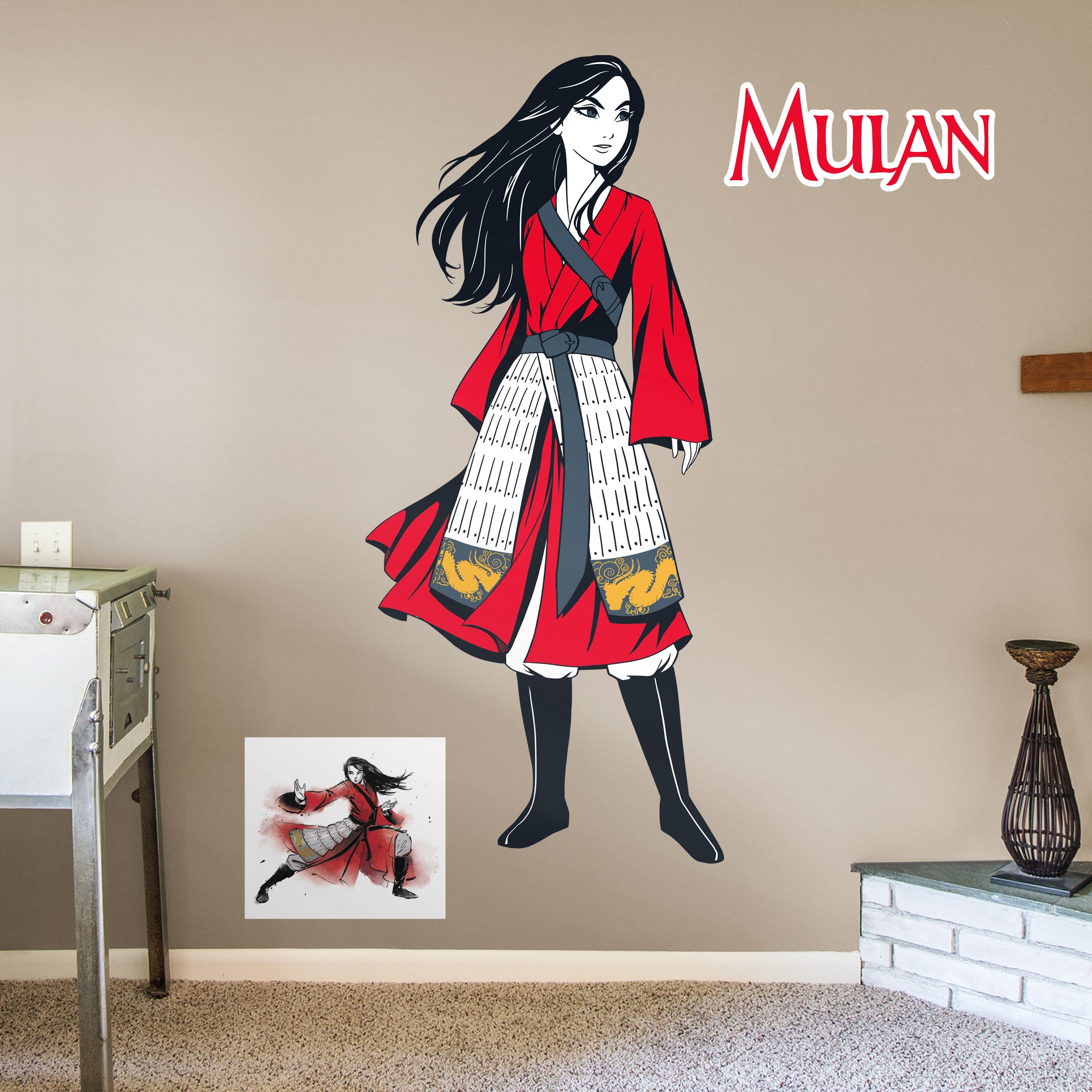 Mulan - Illustrated-Officially Licensed Disney Removable Wall Decal Life Size + 2 Decals by Fathead | Vinyl