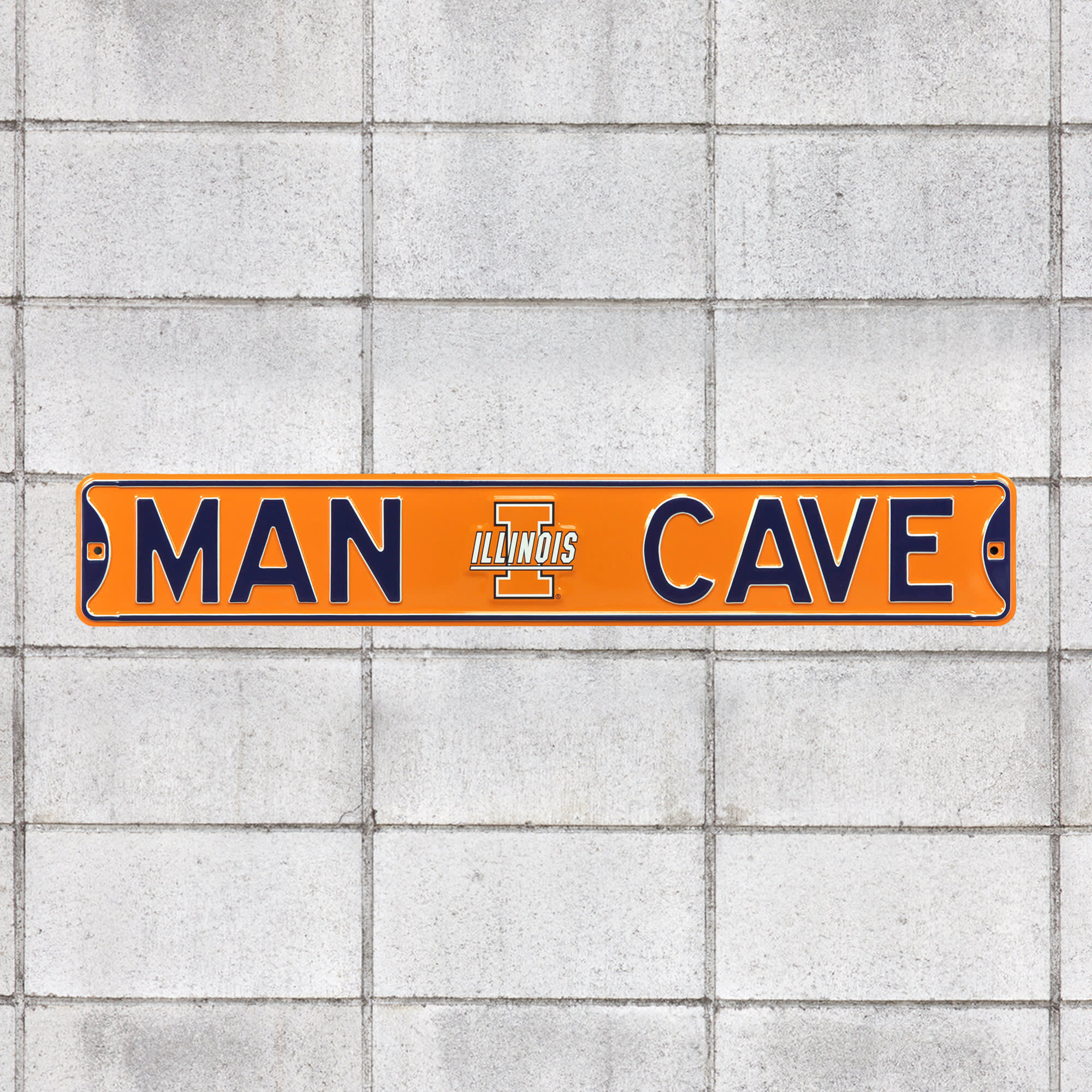 Illinois Fighting Illini: Man Cave - Officially Licensed Metal Street Sign 36.0"W x 6.0"H by Fathead | 100% Steel