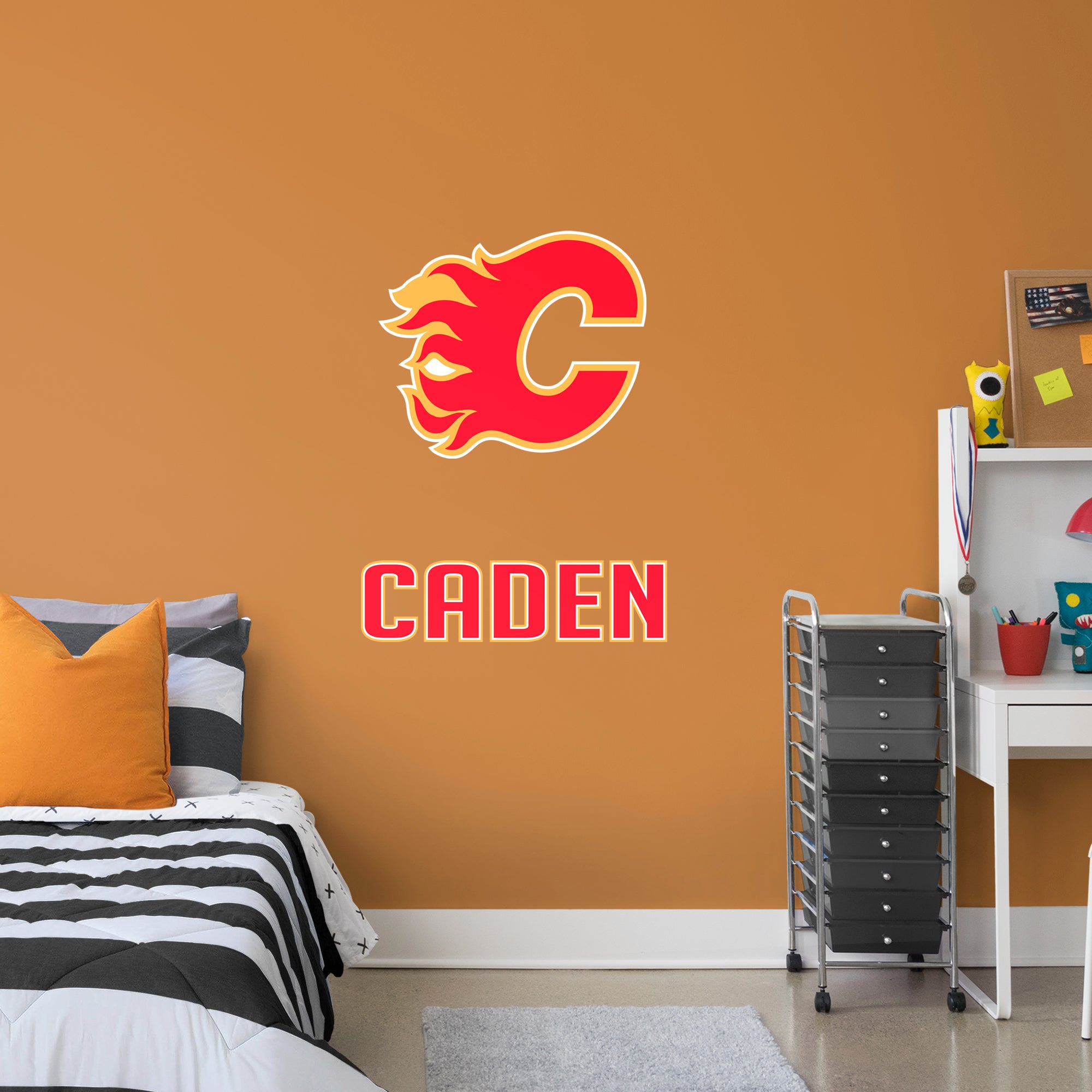 Calgary Flames 2020 Stacked Personalized Name Red Text PREMASK - Officially Licensed NHL Removable Wall Decal Giant Transfer Dec