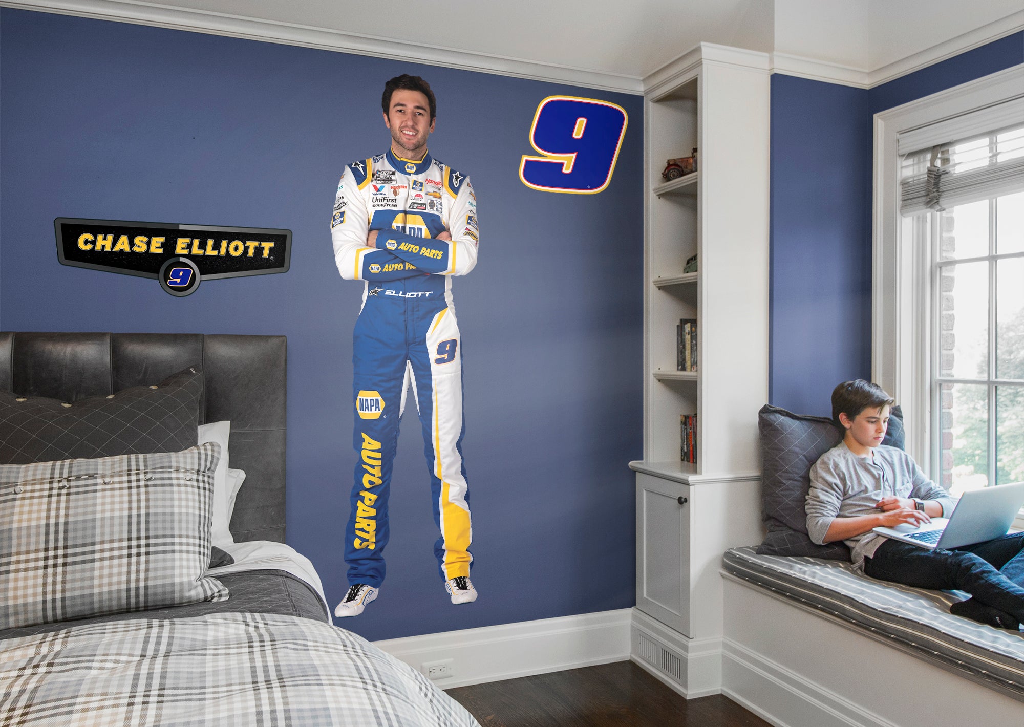 Chase Elliott 2021 Driver - Officially Licensed NASCAR Removable Wall Decal Life-Size Character + 2 Decals (78"W x 23"H) by Fath