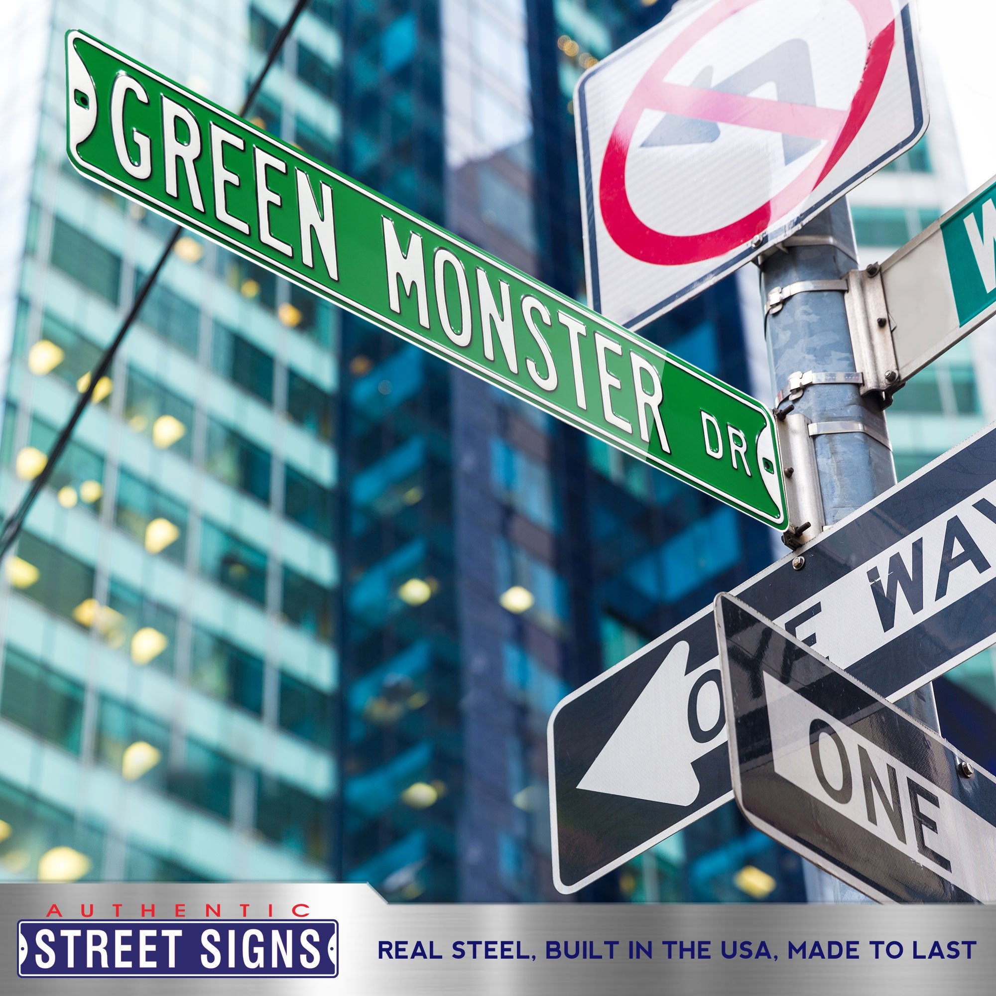 Boston Red Sox Steel Street Sign-GREEN MONSTER DR on Green 36" W x 6" H by Fathead