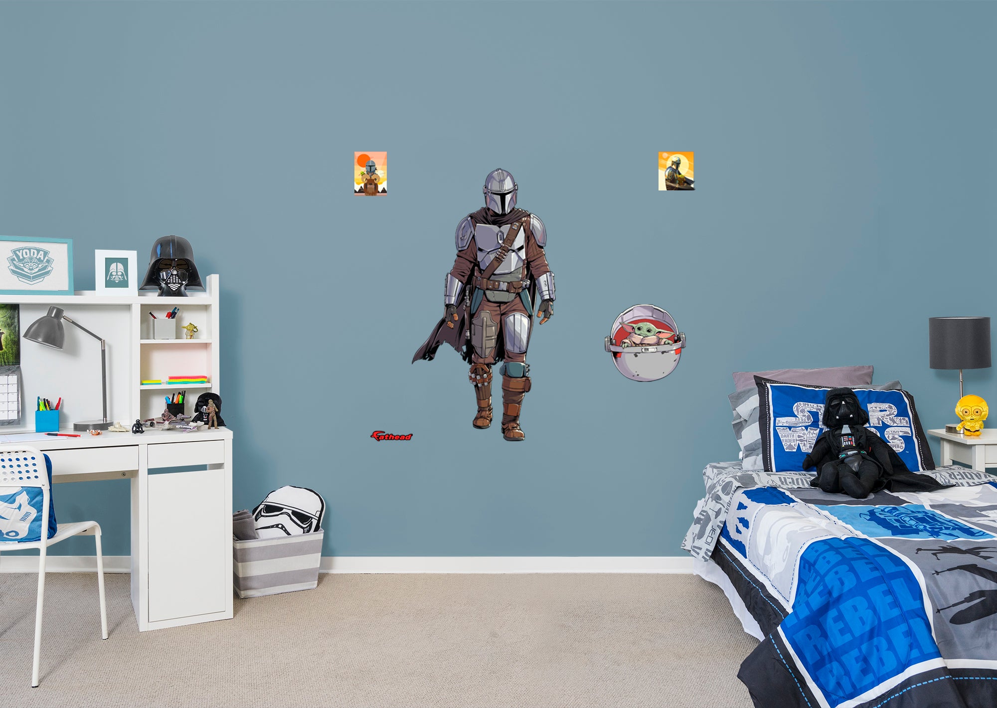 The Mandalorian with Child - Officially Licensed Star Wars Removable Wall Decal Giant Character + 4 Decals by Fathead | Vinyl