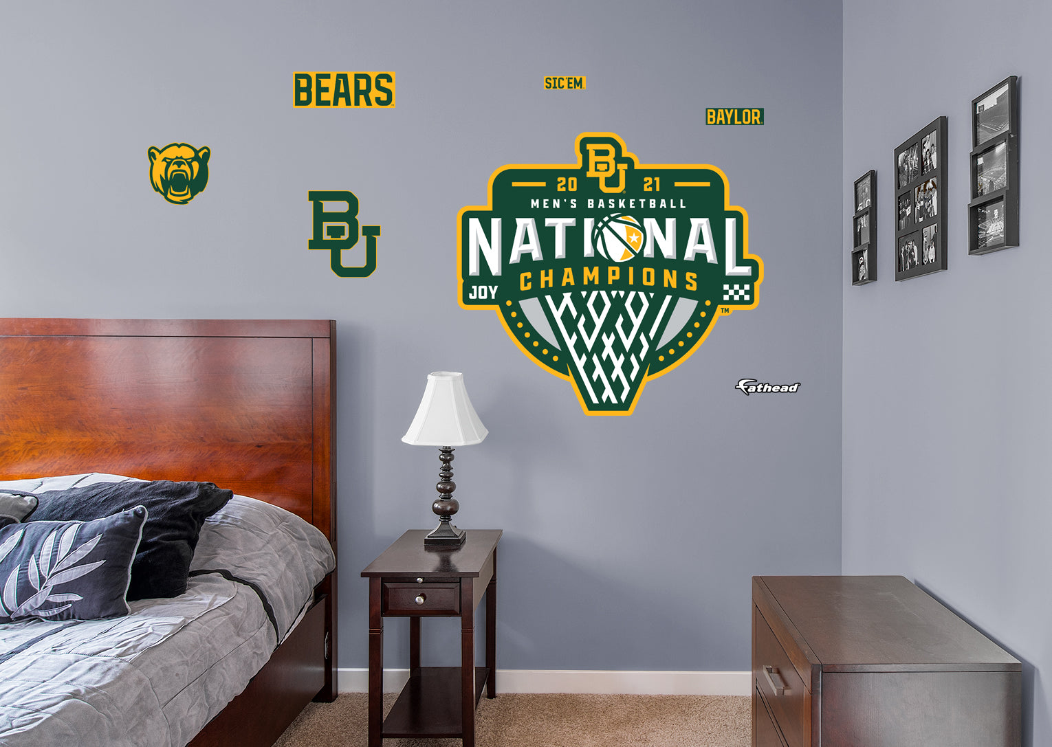 Baylor Bears 2021 Mens Basketball Champions Logo - Officially Licensed NCAA Removable Wall Decal Giant Logo + 6 Decals (40"W x37