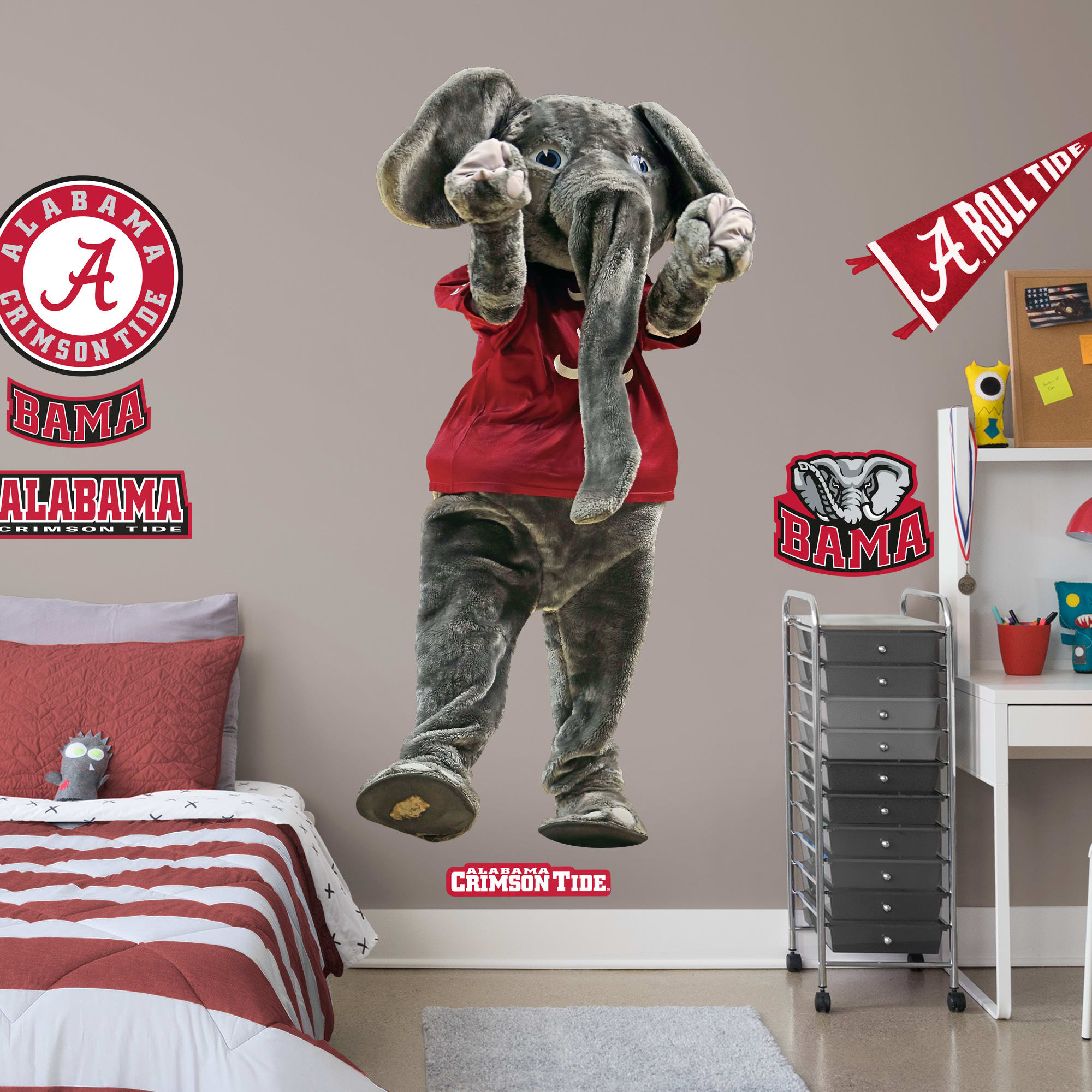 Alabama Crimson Tide: Big Al Mascot - Officially Licensed Removable Wall Decal Life-Size Mascot + 6 Decals (39"W x 77"H) by Fath