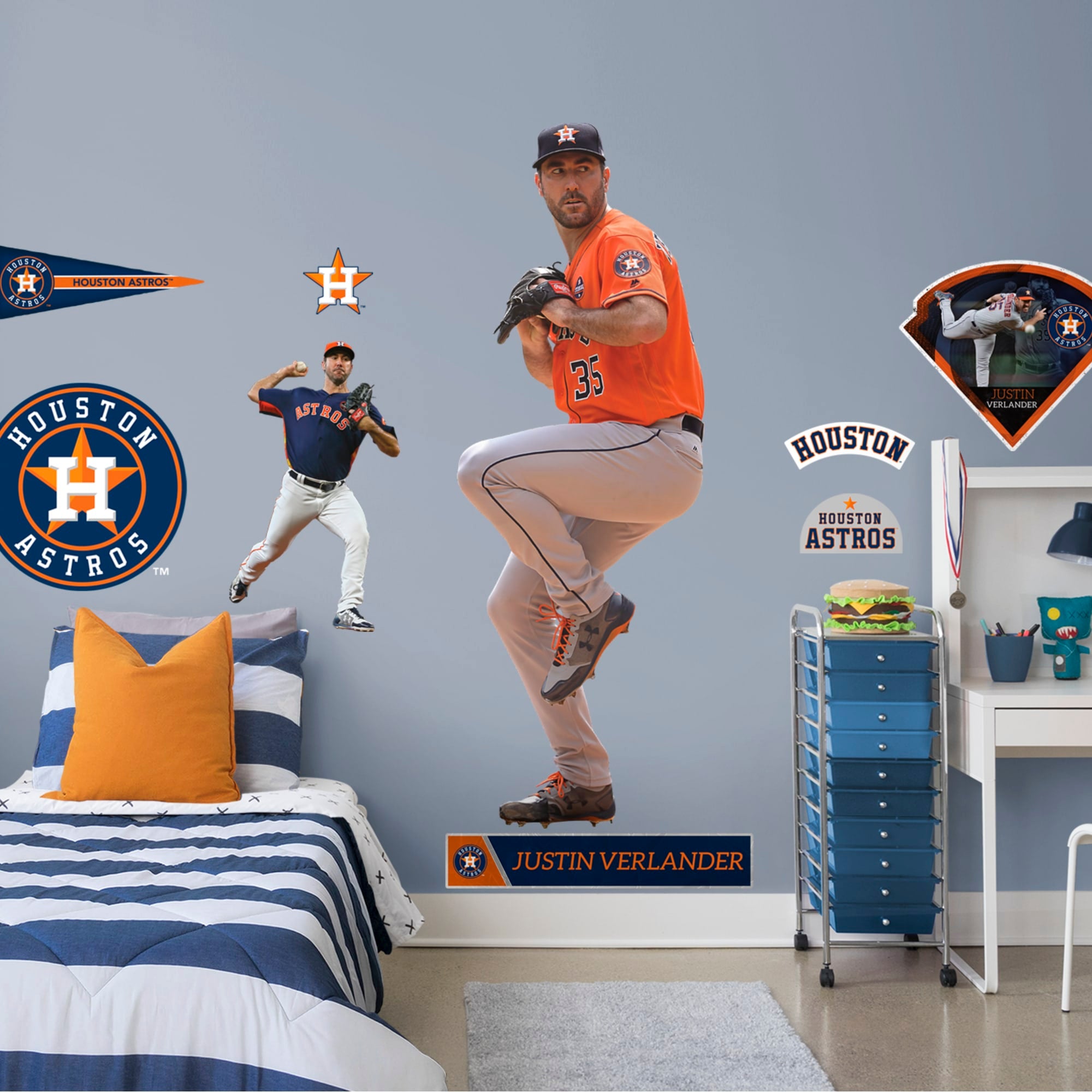 Justin Verlander for Houston Astros - Officially Licensed MLB Removable Wall Decal Life-Size Athlete + 11 Decals (27"W x 77"H) b