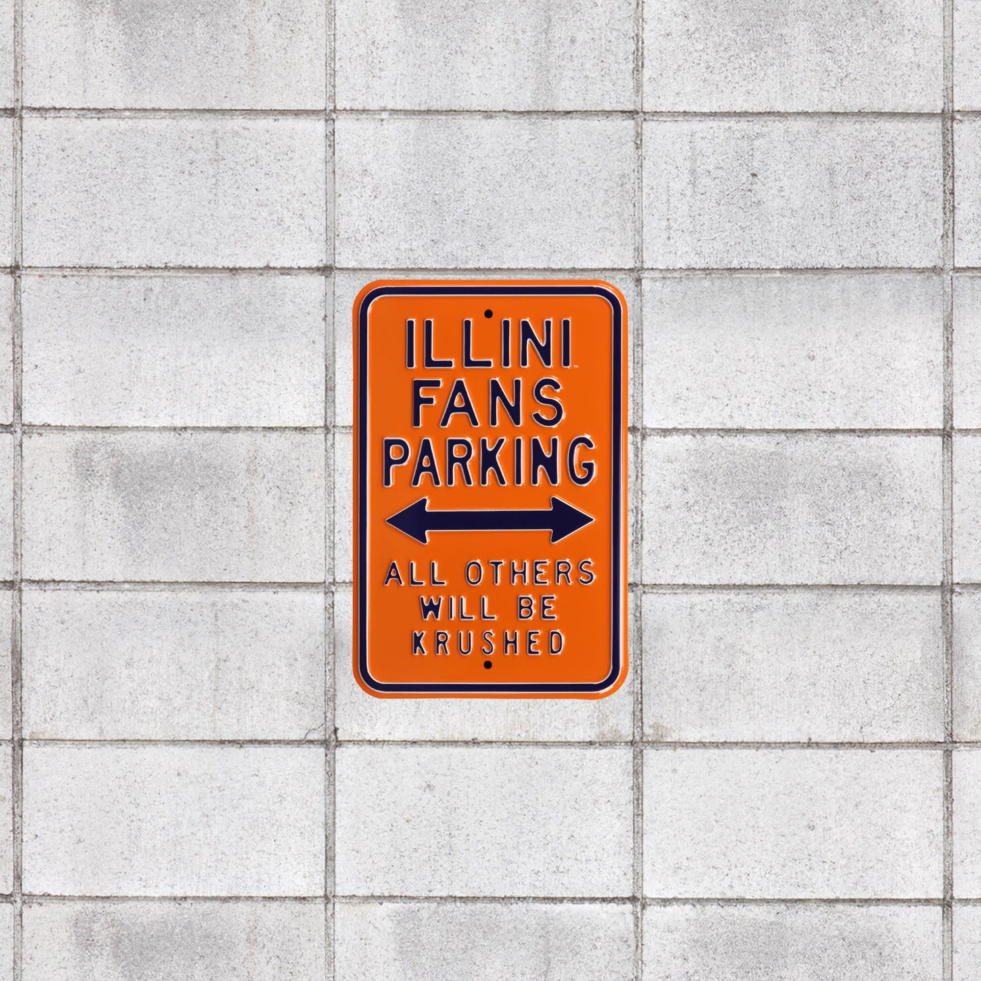 Illinois Fighting Illini: Krushed Parking - Officially Licensed Metal Street Sign 18.0"W x 12.0"H by Fathead | 100% Steel