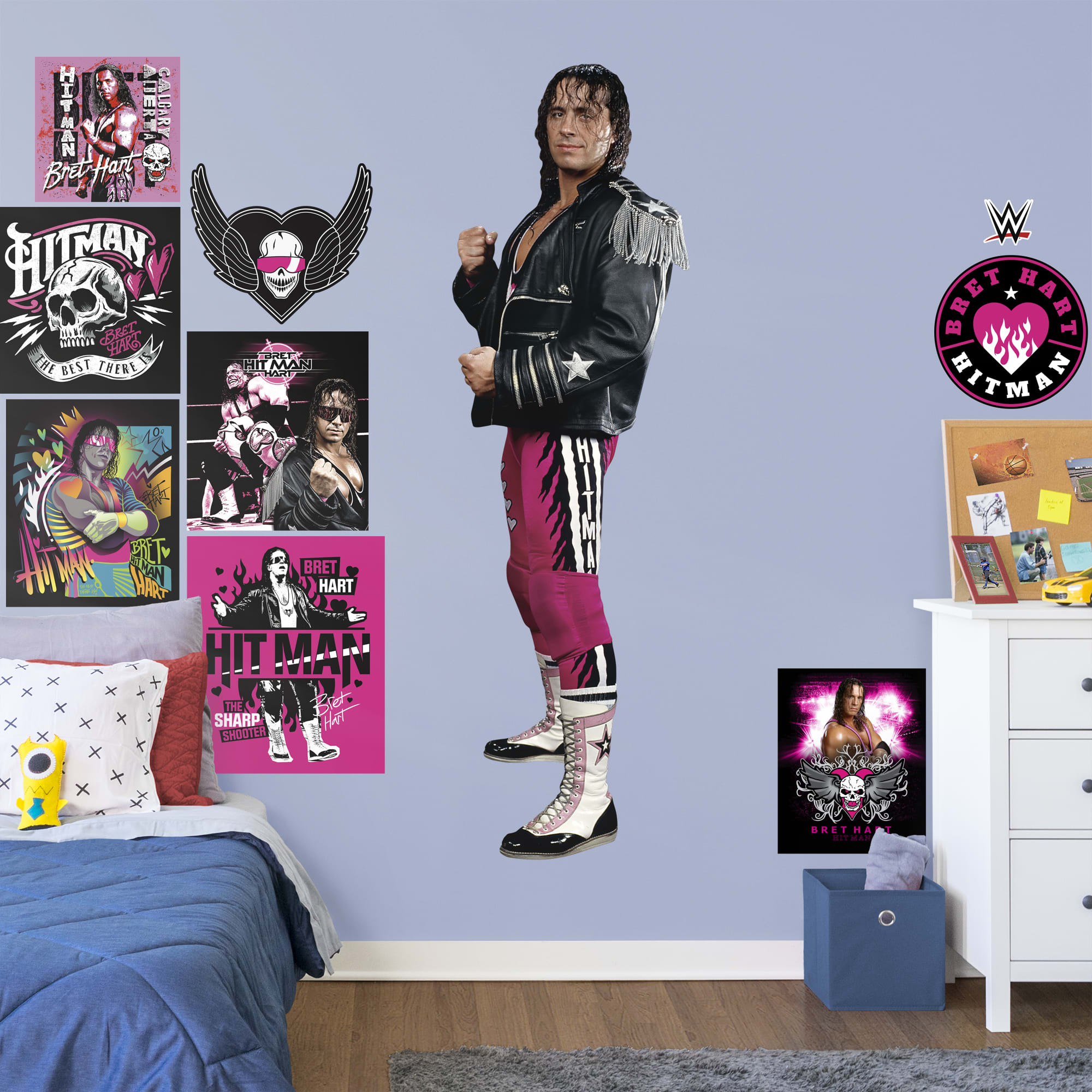 Bret Hitman Hart for WWE - Officially Licensed Removable Wall Decal Life-Size Superstar + 9 Decals (23"W x 78"H) by Fathead | Vi