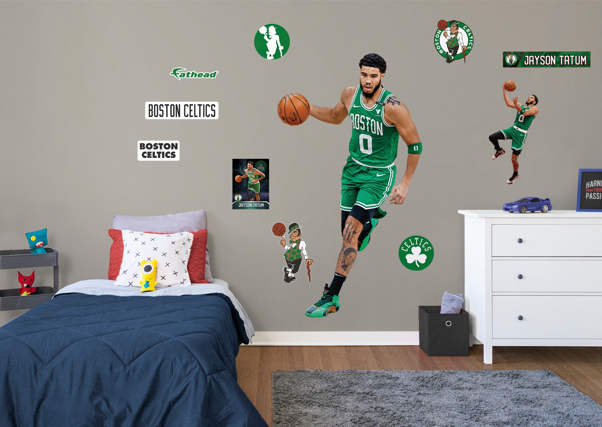 Jayson Tatum 2021 for Boston Celtics - Officially Licensed NBA Removable Wall Decal Life-Size Athlete + 8 Decals (77"W x 42"H) b