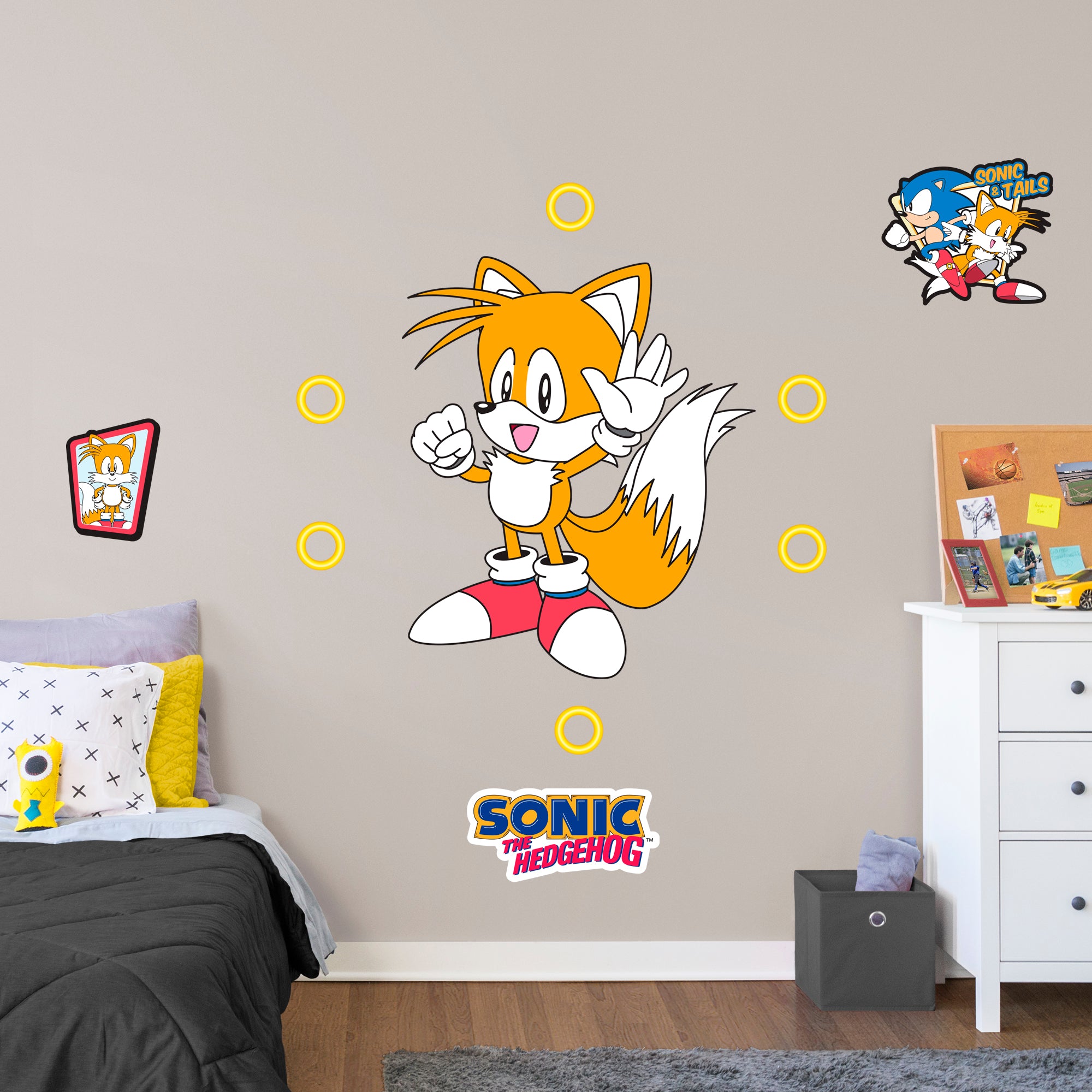 Sonic the Hedgehog - Tails Classic - Officially Licensed SEGA Removable Wall Decal Giant Character + 9 Decals (44"W x 37"H) by F