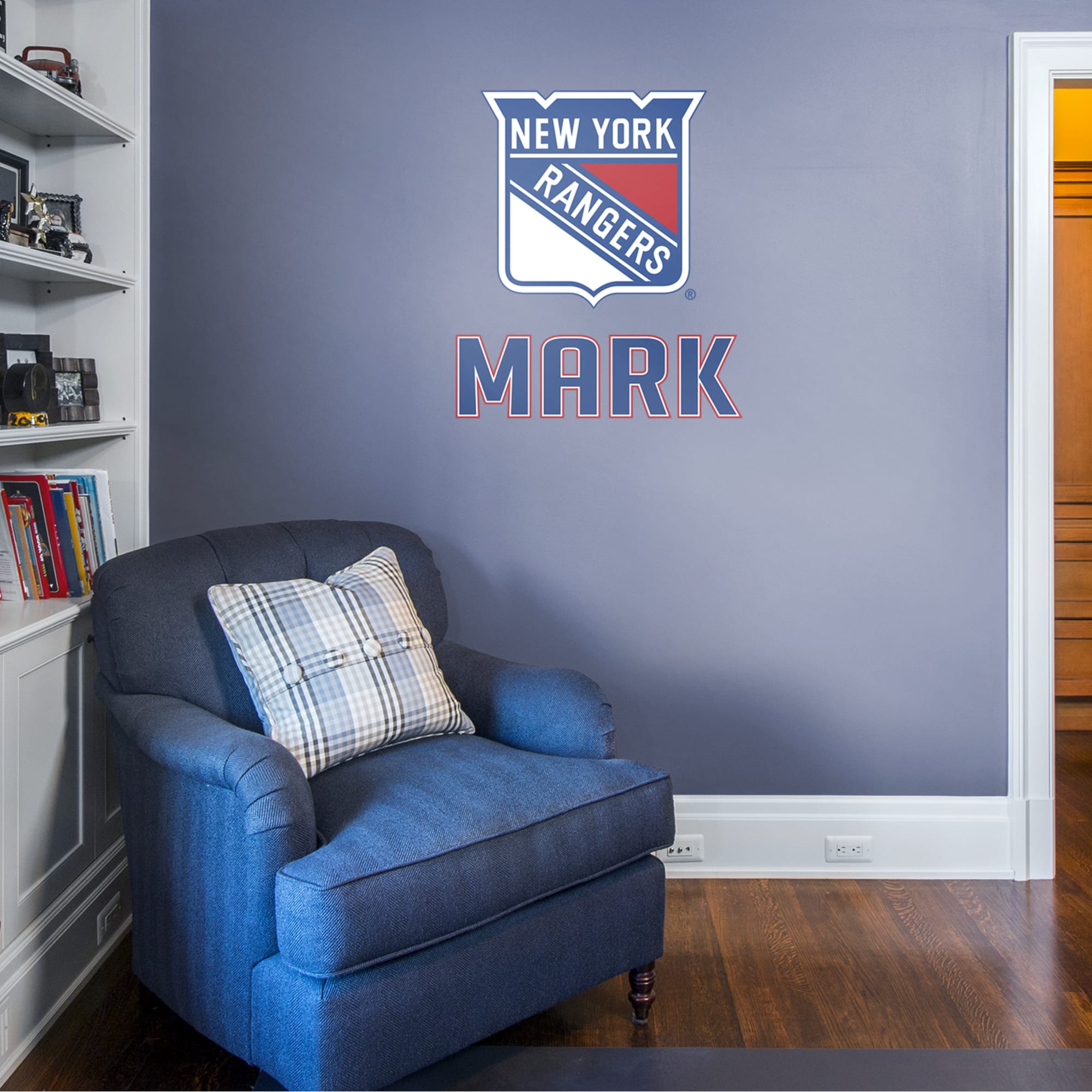 New York Rangers: Stacked Personalized Name - Officially Licensed NHL Transfer Decal in Blue (39.5"W x 52"H) by Fathead | Vinyl