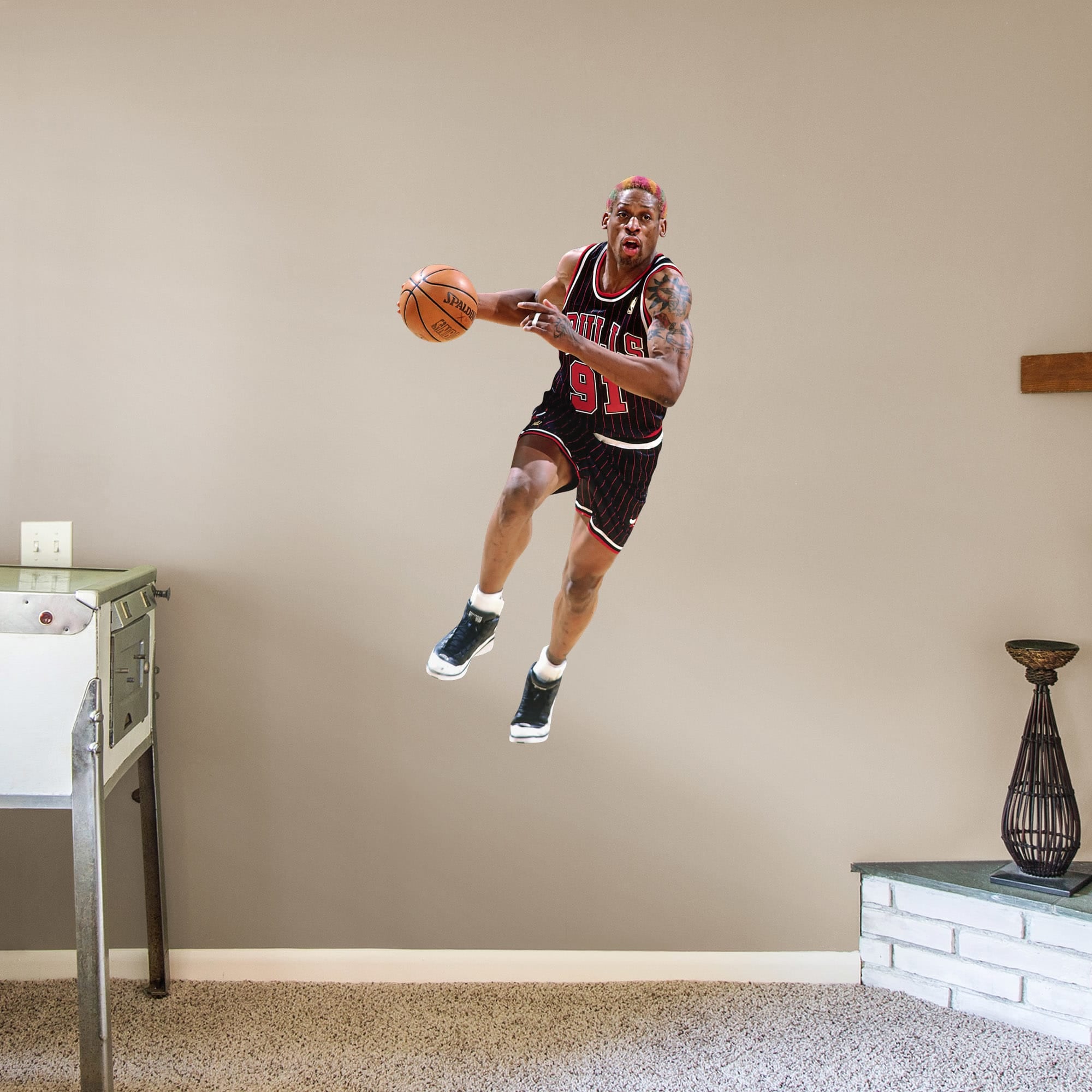Dennis Rodman for Chicago Bulls - Officially Licensed NBA Removable Wall Decal Giant Athlete + 2 Decals (26.5"W x 51"H) by Fathe