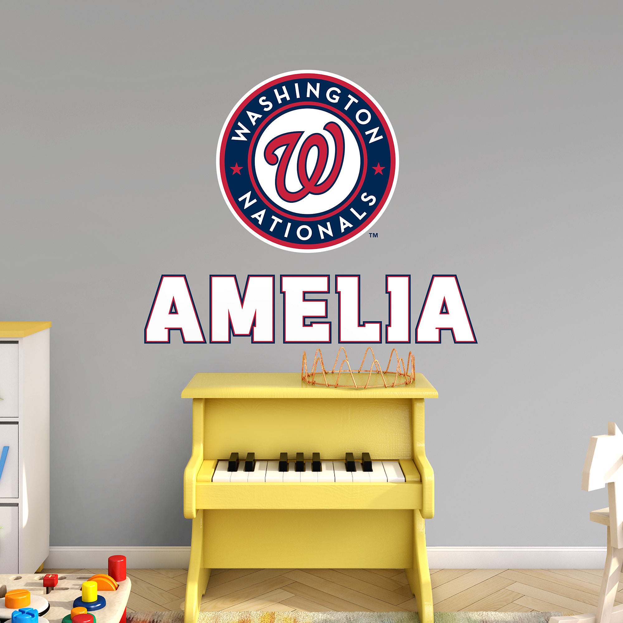 Washington Nationals: Stacked Personalized Name - Officially Licensed MLB Transfer Decal in White (52"W x 39.5"H) by Fathead | V