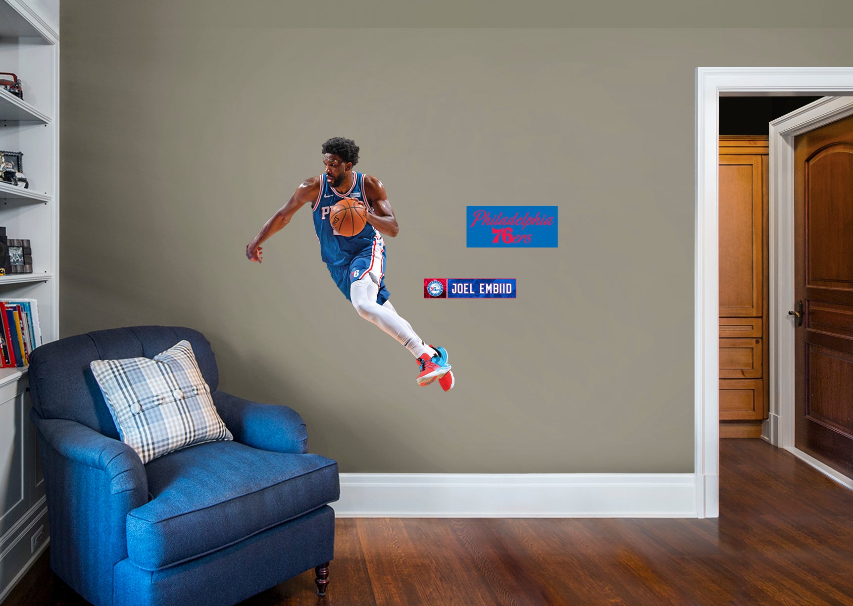 Joel Embiid 2021 for Philadelphia 76ers - Officially Licensed NBA Removable Wall Decal Giant Athlete + 2 Decals (39"W x47"H) by