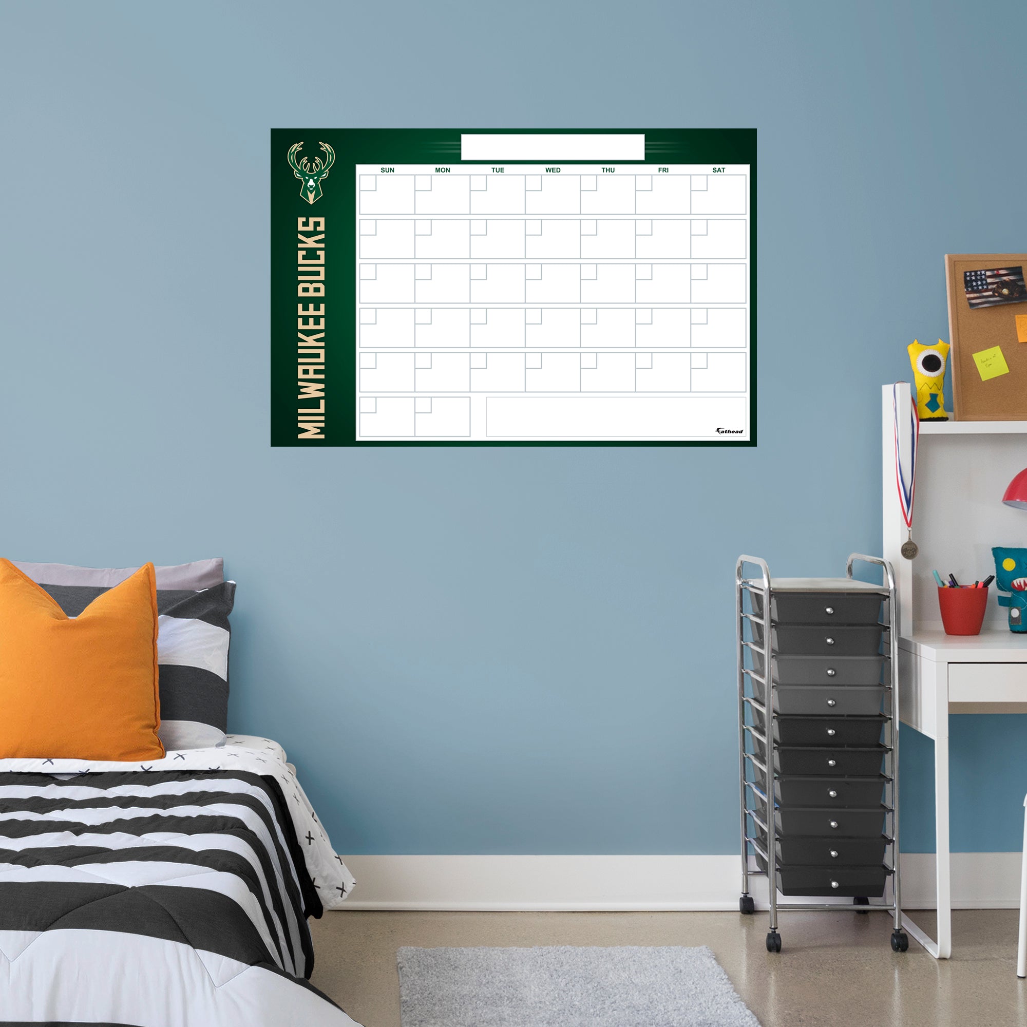 Milwaukee Bucks Dry Erase Calendar - Officially Licensed NBA Removable Wall Decal Giant Decal (34"W x 52"H) by Fathead | Vinyl