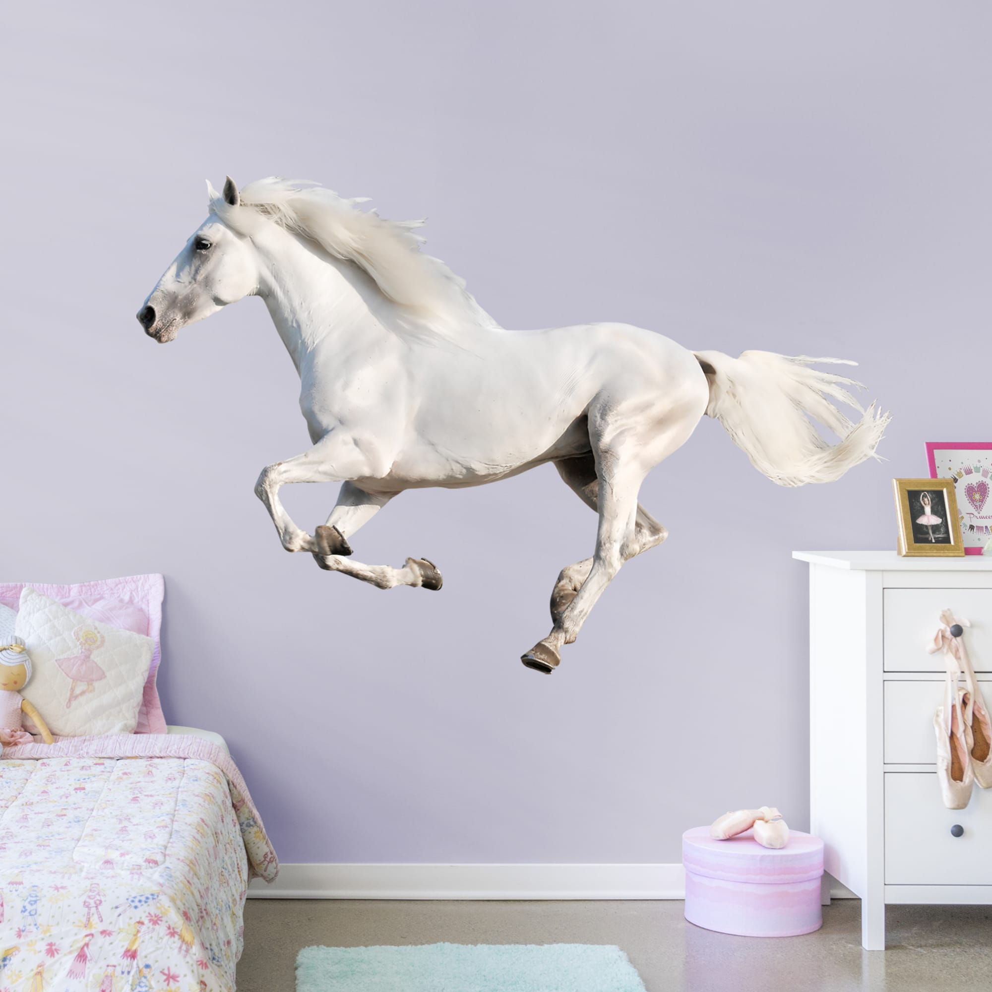 White Horse Running - Removable Vinyl Decal Huge Animal + 2 Decals (82"W x 57"H) by Fathead