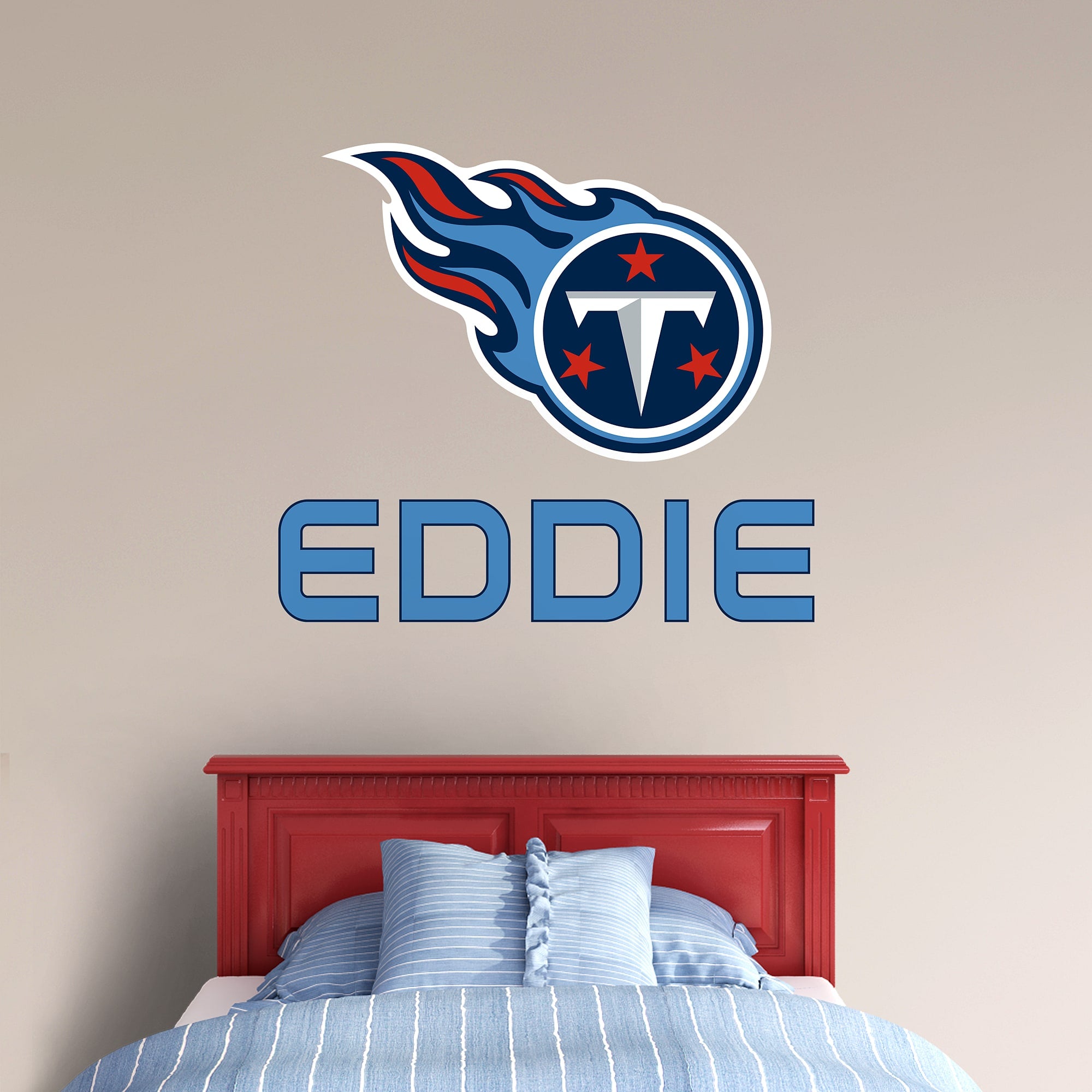 Tennessee Titans: Stacked Personalized Name - Officially Licensed NFL Transfer Decal in Baby Blue (52"W x 39.5"H) by Fathead | V