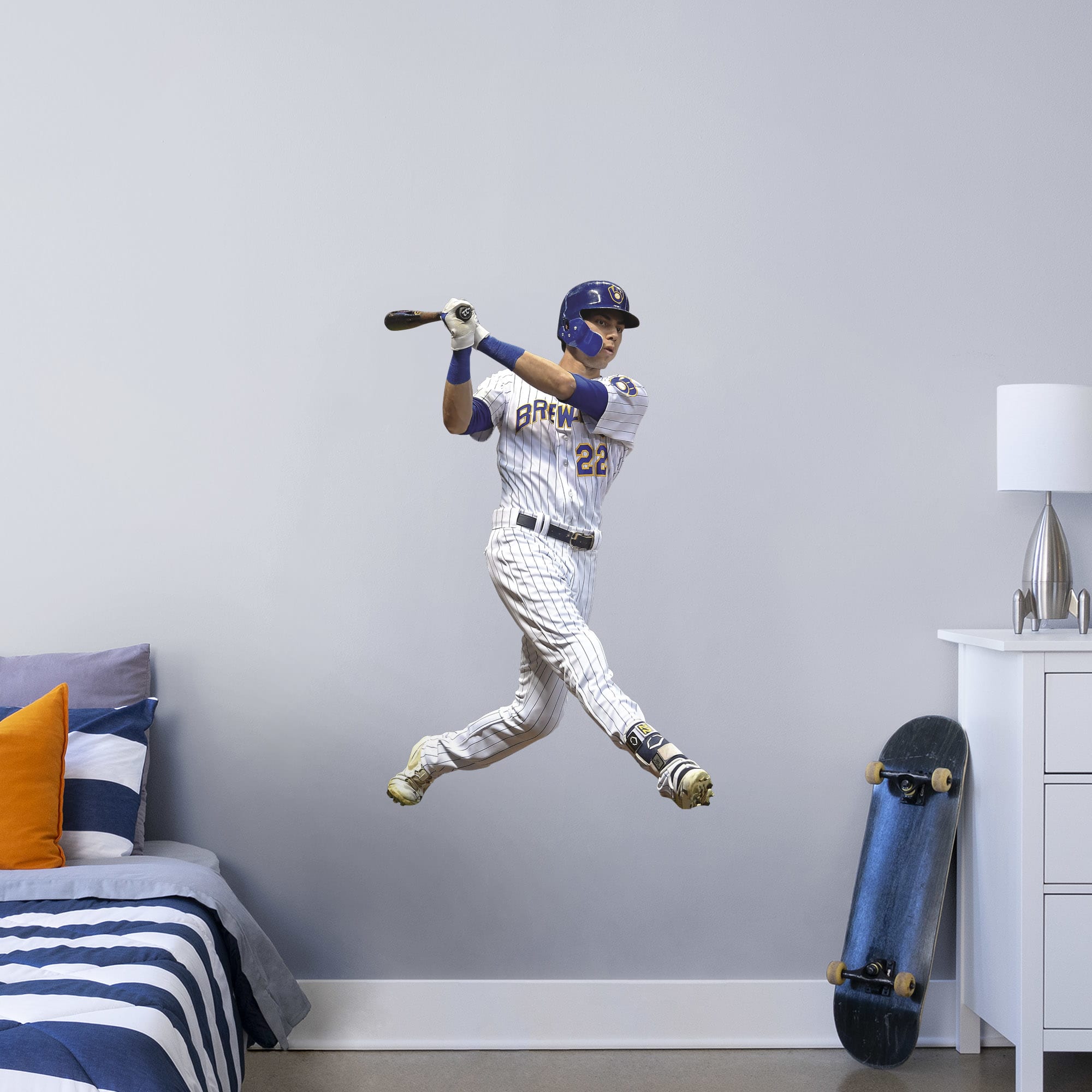 Christian Yelich for Milwaukee Brewers - Officially Licensed MLB Removable Wall Decal Giant Athlete + 2 Decals (32"W x 51"H) by