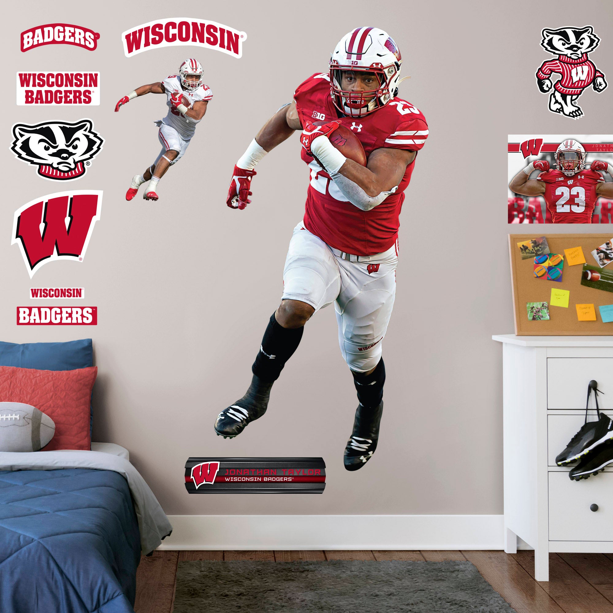 Jonathan Taylor for Wisconsin Badgers: Wisconsin - Officially Licensed Removable Wall Decal Life-Size Athlete + 13 Decals (37"W
