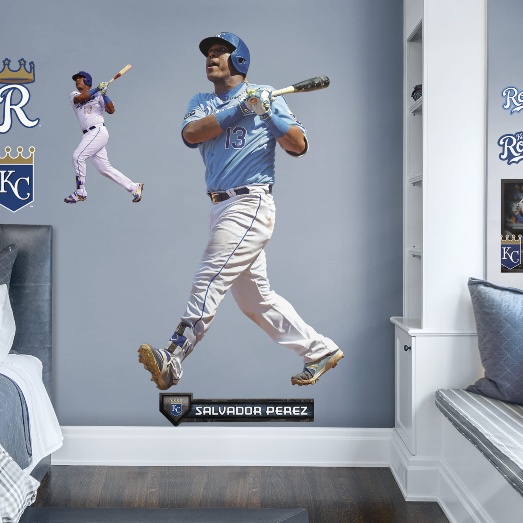 Salvador Perez for Kansas City Royals - Officially Licensed MLB Removable Wall Decal Life-Size Athlete + 10 Decals (45"W x 78"H)