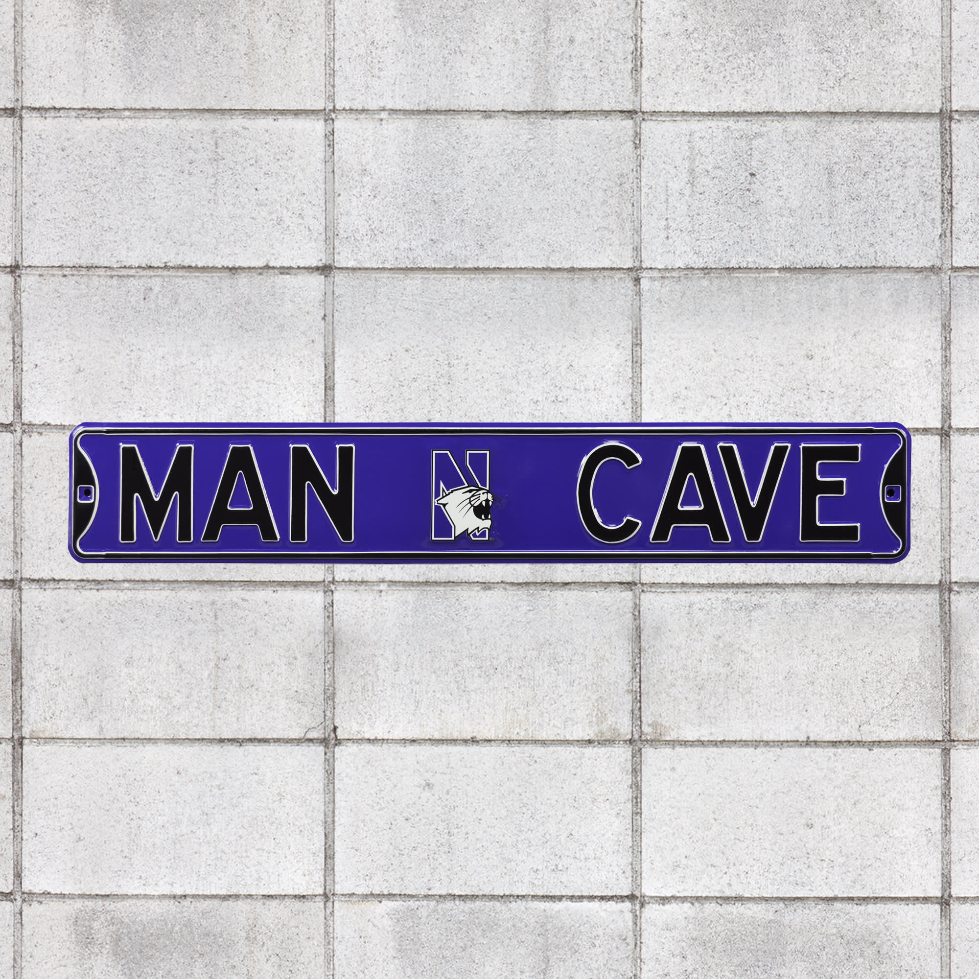 Northwestern Wildcats: Man Cave - Officially Licensed Metal Street Sign 36.0"W x 6.0"H by Fathead | 100% Steel