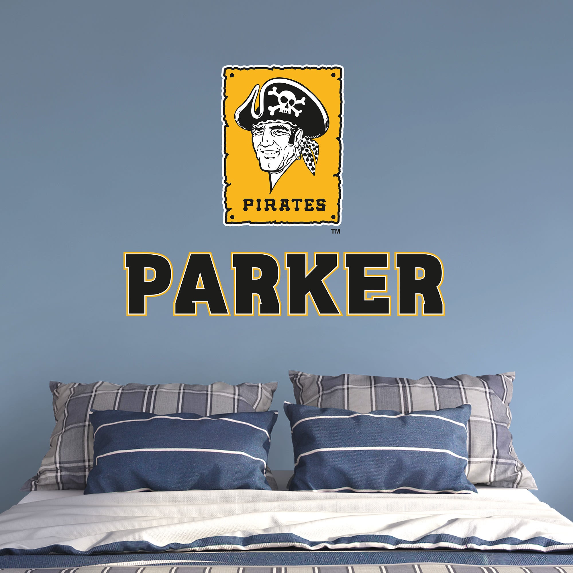 Pittsburgh Pirates: Classic Stacked Personalized Name - Officially Licensed MLB Transfer Decal in Black (52"W x 39.5"H) by Fathe