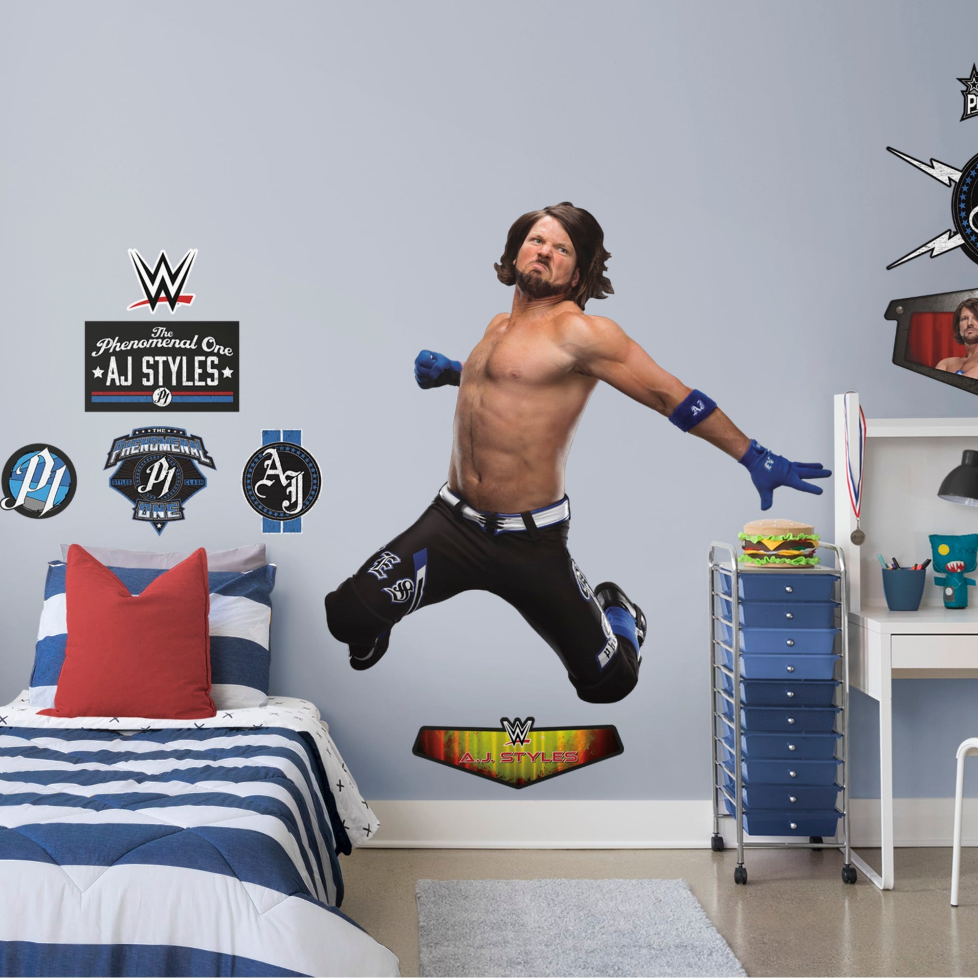 AJ Styles for WWE: Attack - Officially Licensed Removable Wall Decal Life-Size Superstar + 9 Decals (63"W x 62"H) by Fathead | V