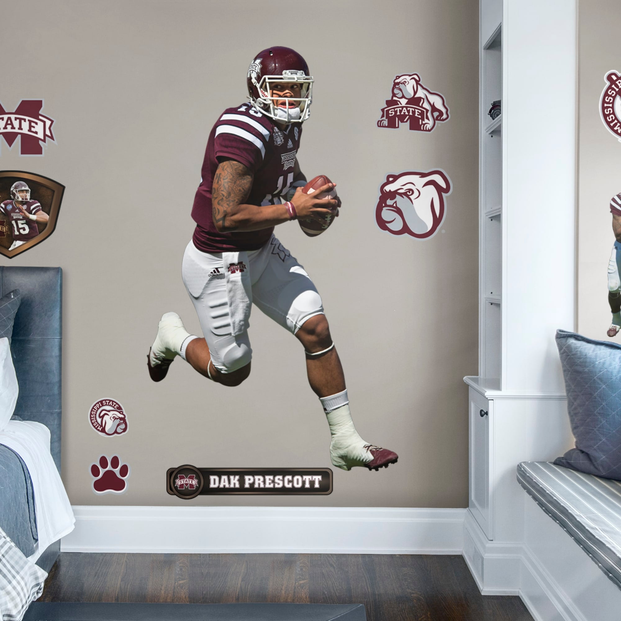 Dak Prescott for Mississippi State Bulldogs: Mississippi State - Officially Licensed Removable Wall Decal Life-Size Athlete + 12